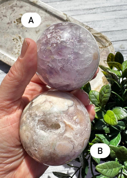 Flower Agate and Pink Amethyst Spheres;  YOU CHOOSE - Nice Quality Crystal Sphere for Home Decor