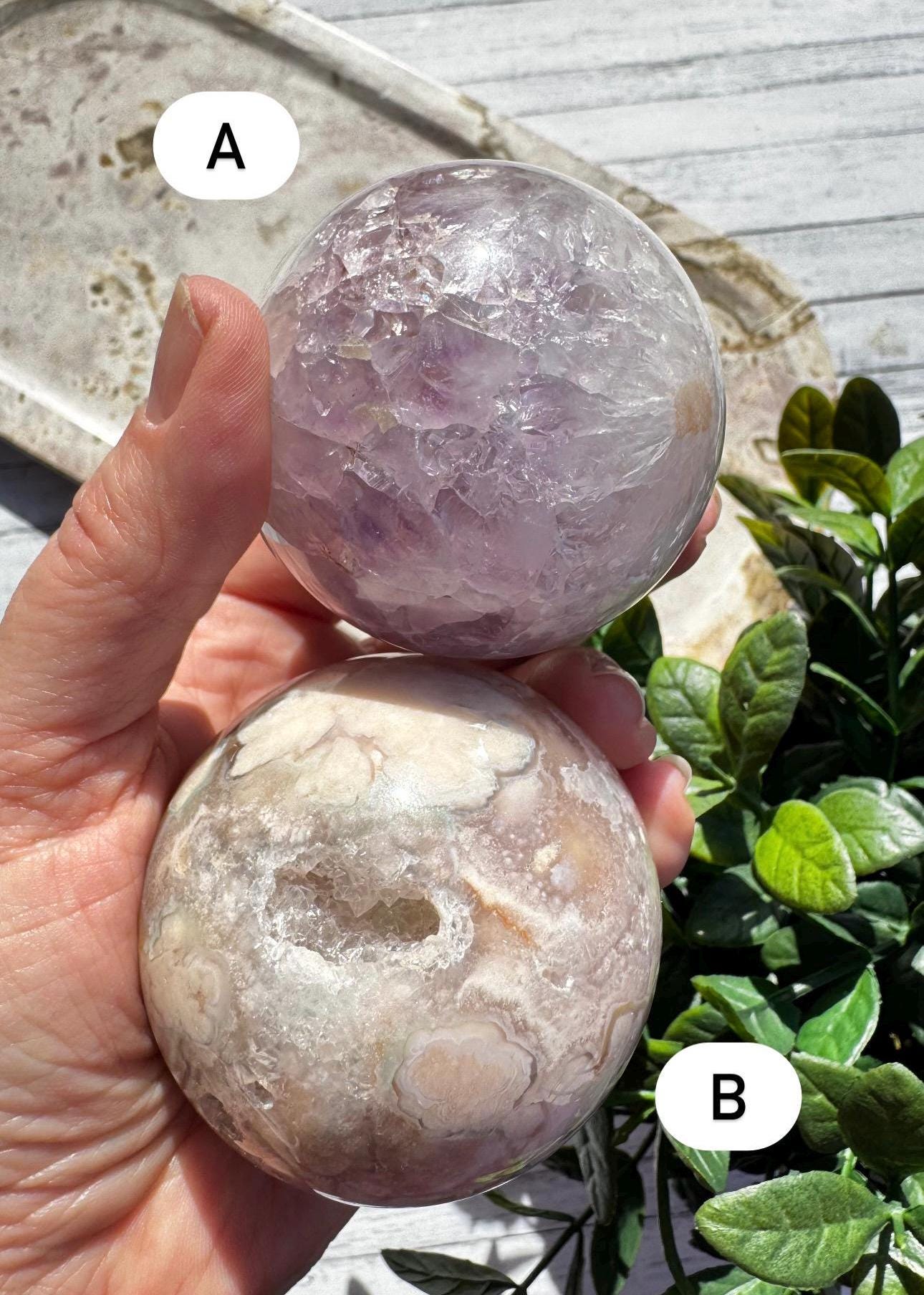 Flower Agate and Pink Amethyst Sphere - Item B