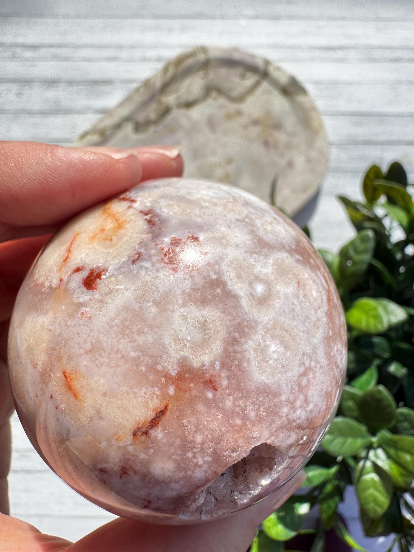 Flower Agate and Pink Amethyst Sphere - Item C