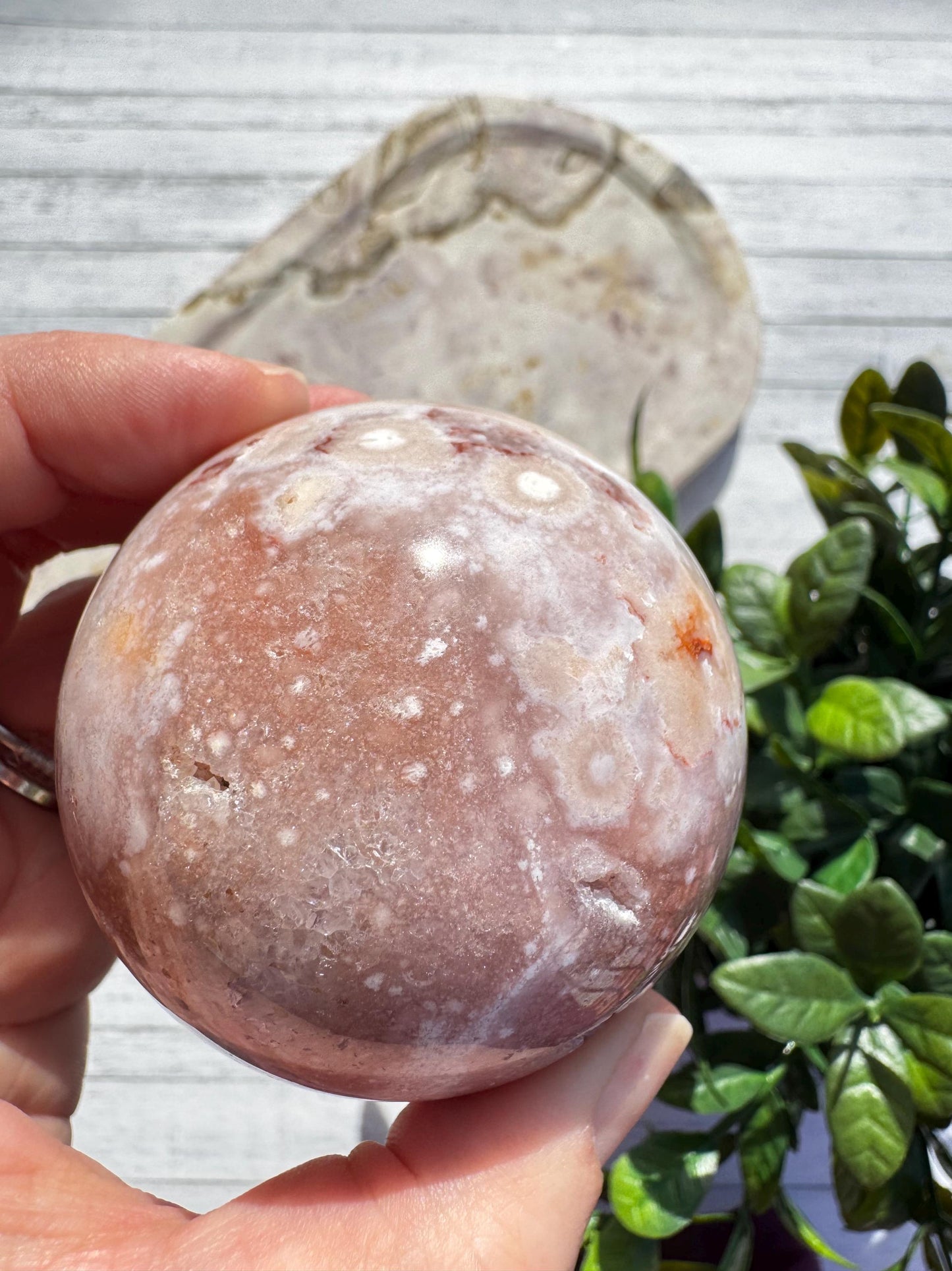 Flower Agate and Pink Amethyst Sphere - Item C