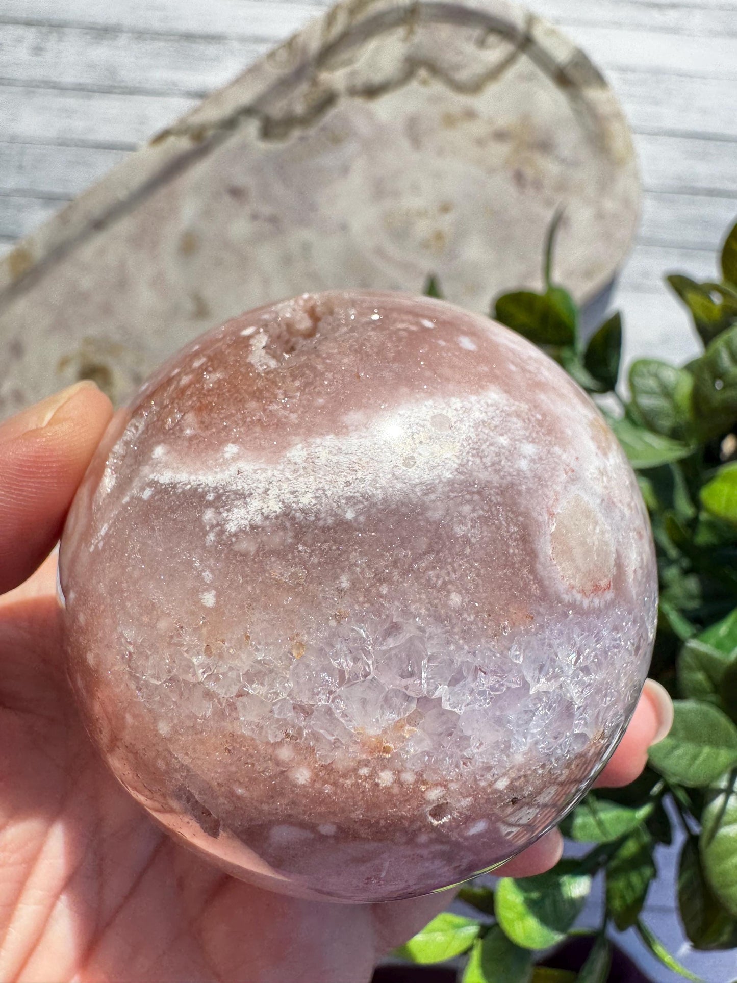 Flower Agate and Pink Amethyst Sphere - Item C