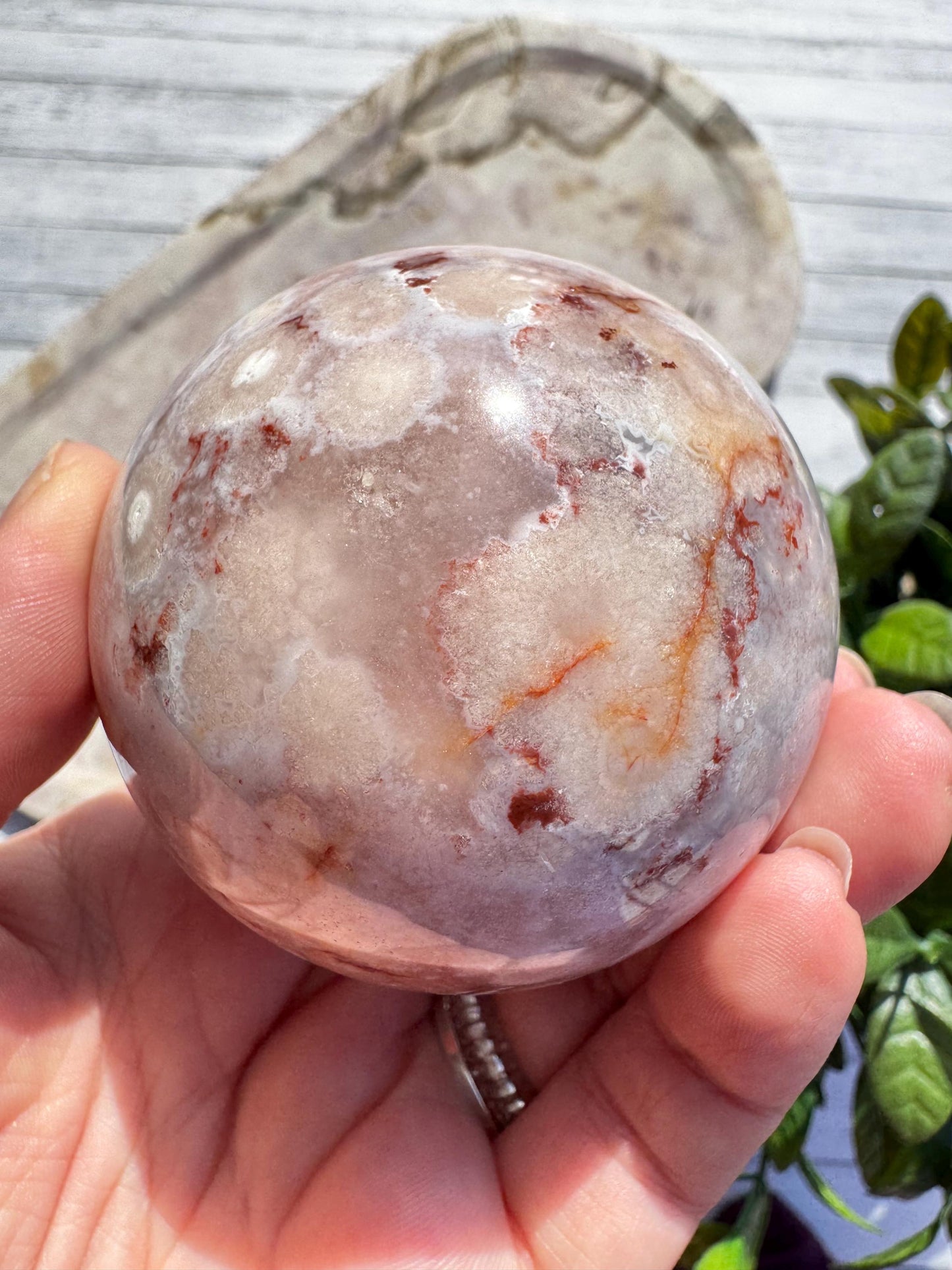Flower Agate and Pink Amethyst Sphere - Item C