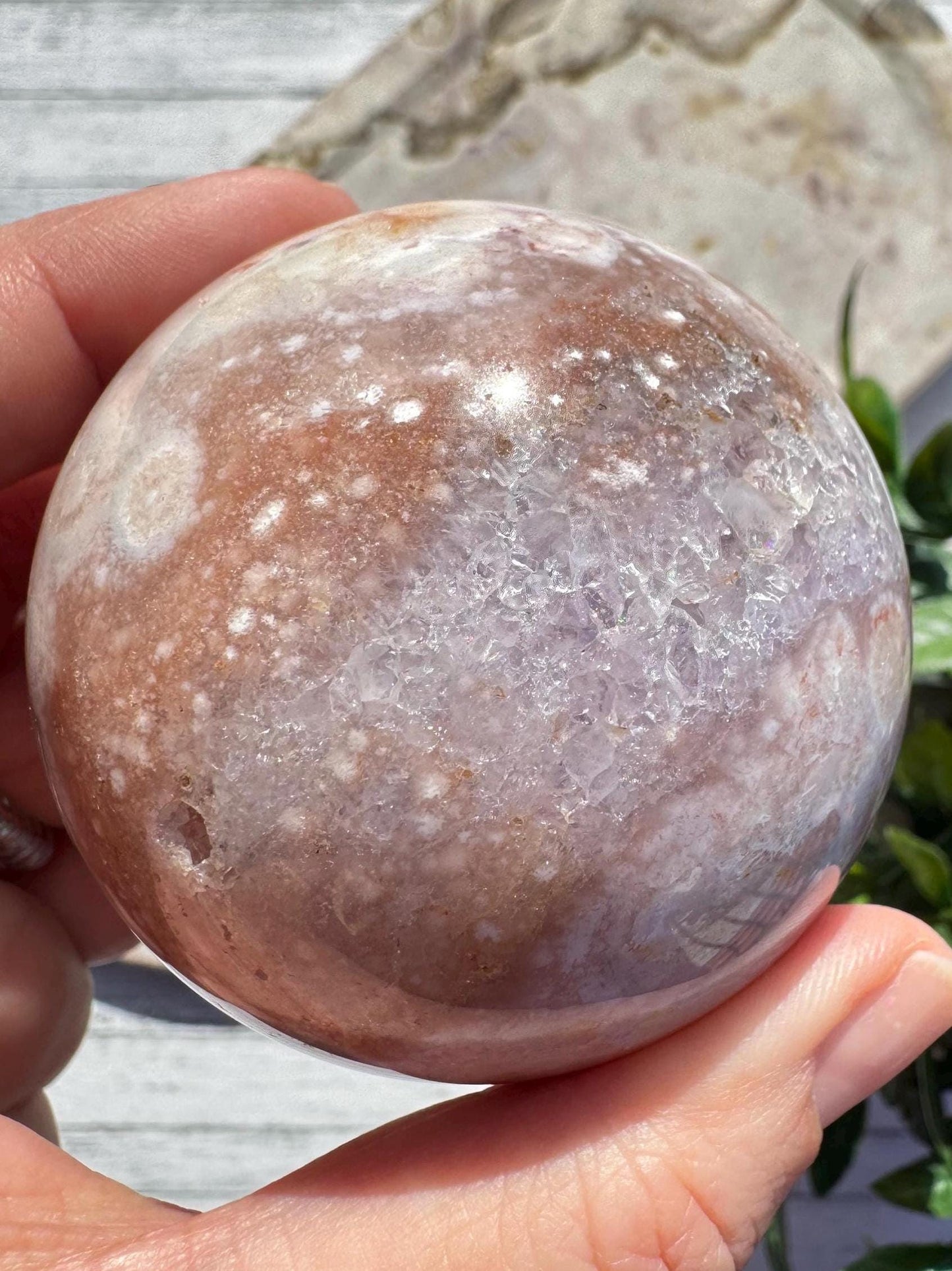 Flower Agate and Pink Amethyst Sphere - Item C