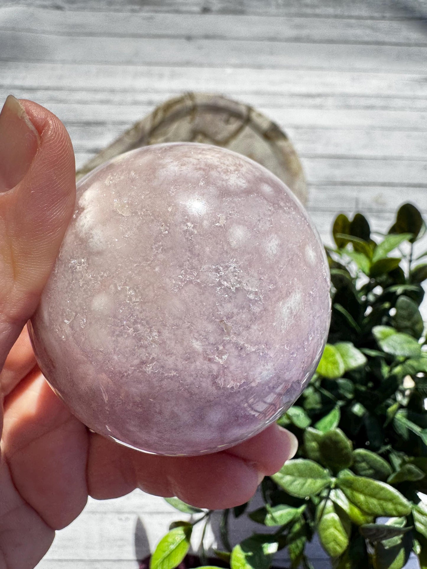 Flower Agate and Lavender Pink Amethyst Sphere - Item D