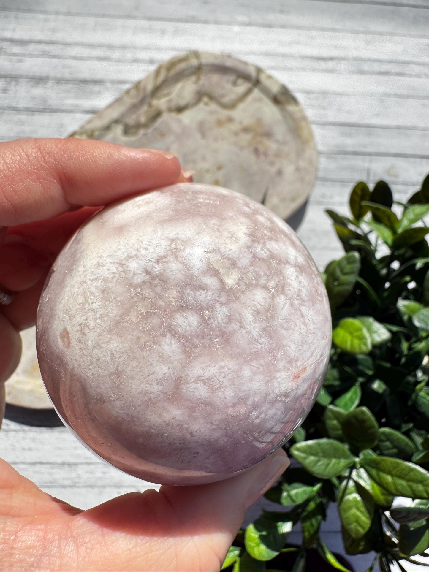 Flower Agate and Lavender Pink Amethyst Sphere - Item D