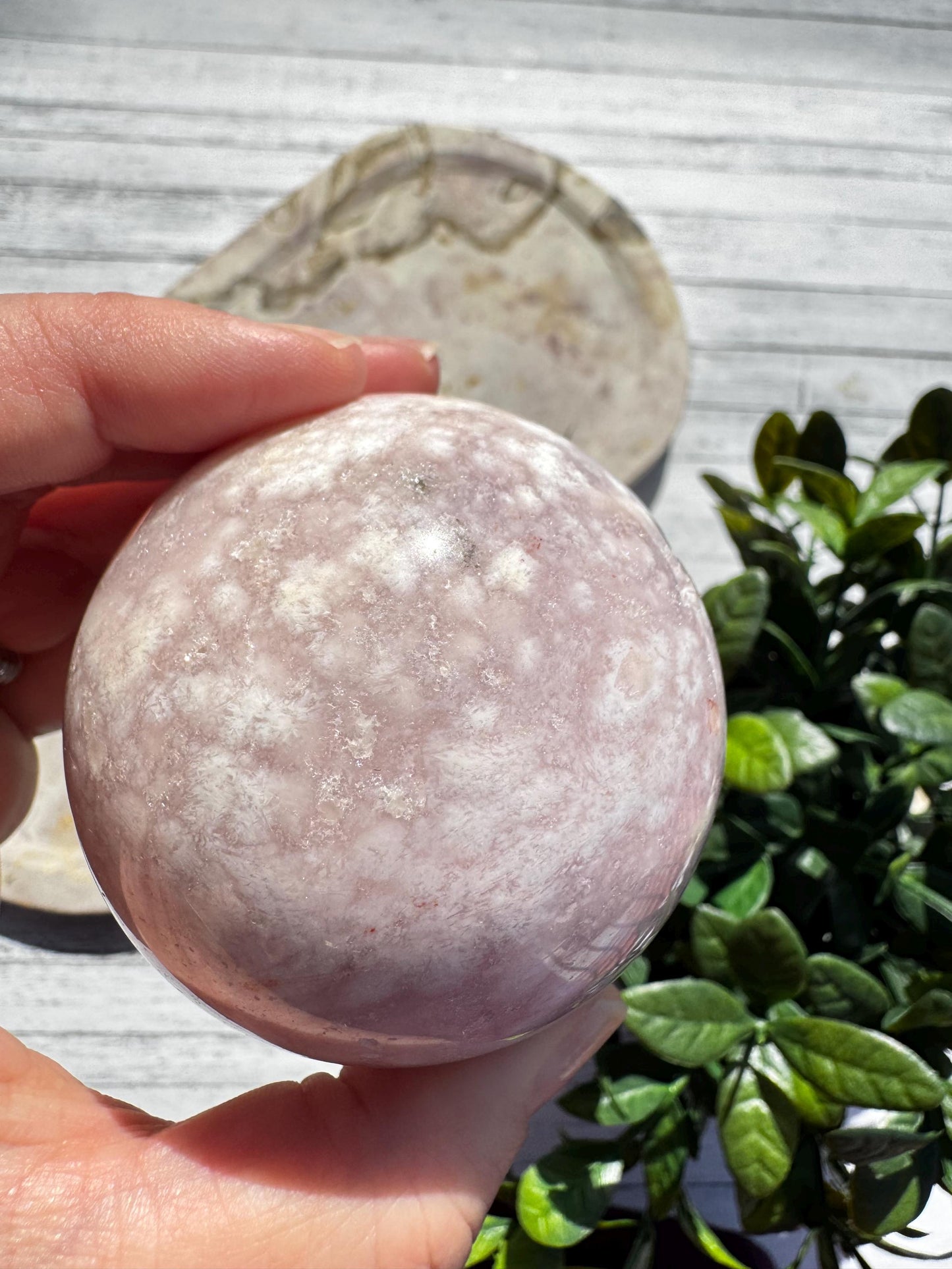 Flower Agate and Lavender Pink Amethyst Sphere - Item D