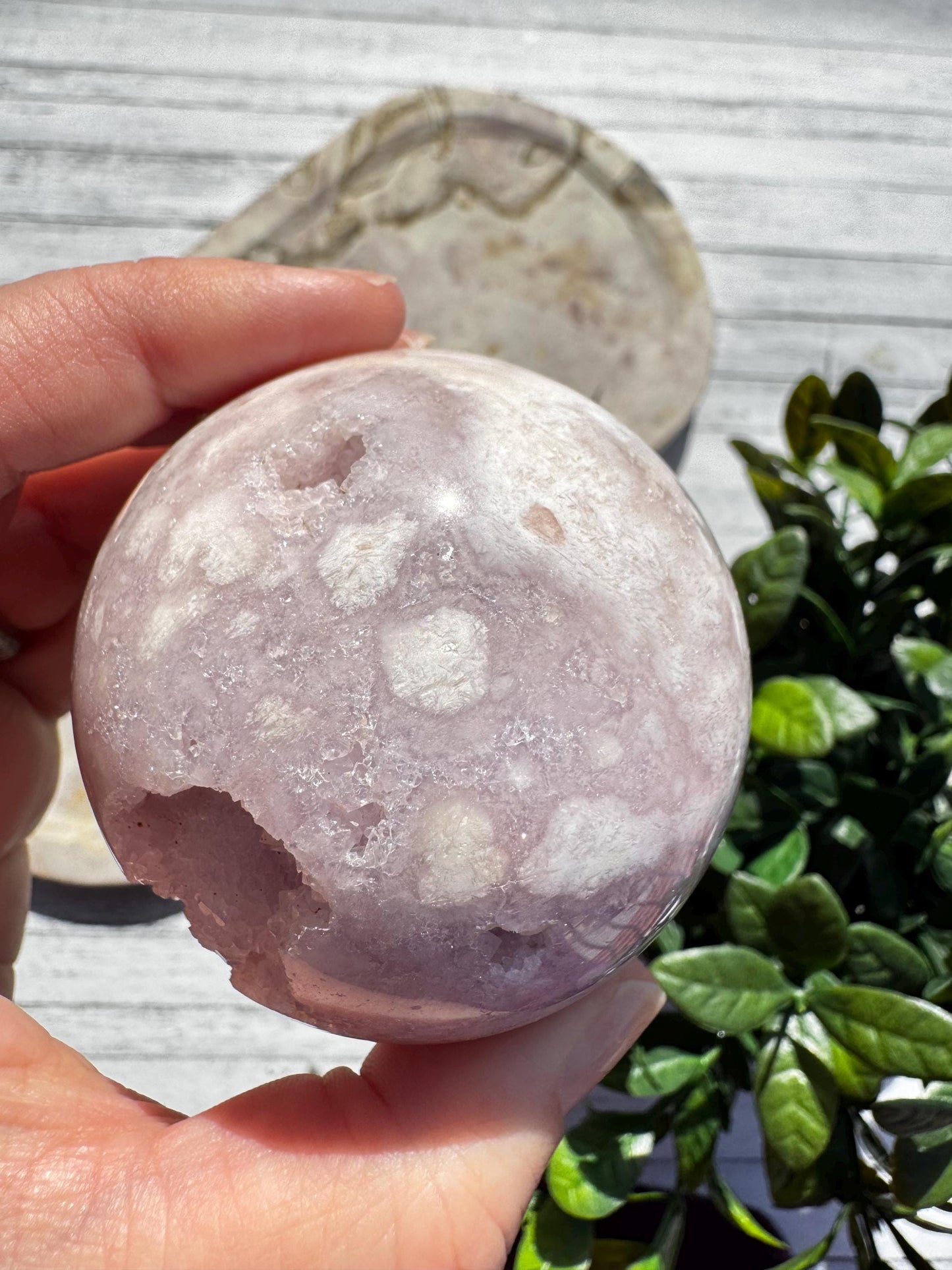 Flower Agate and Lavender Pink Amethyst Sphere - Item D