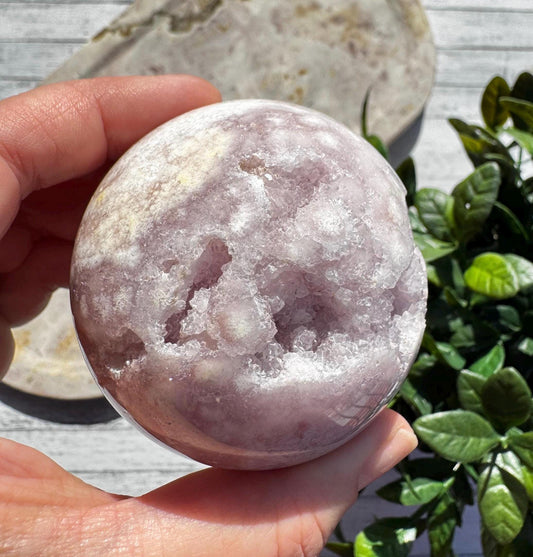 Flower Agate and Lavender Pink Amethyst Sphere - Item D