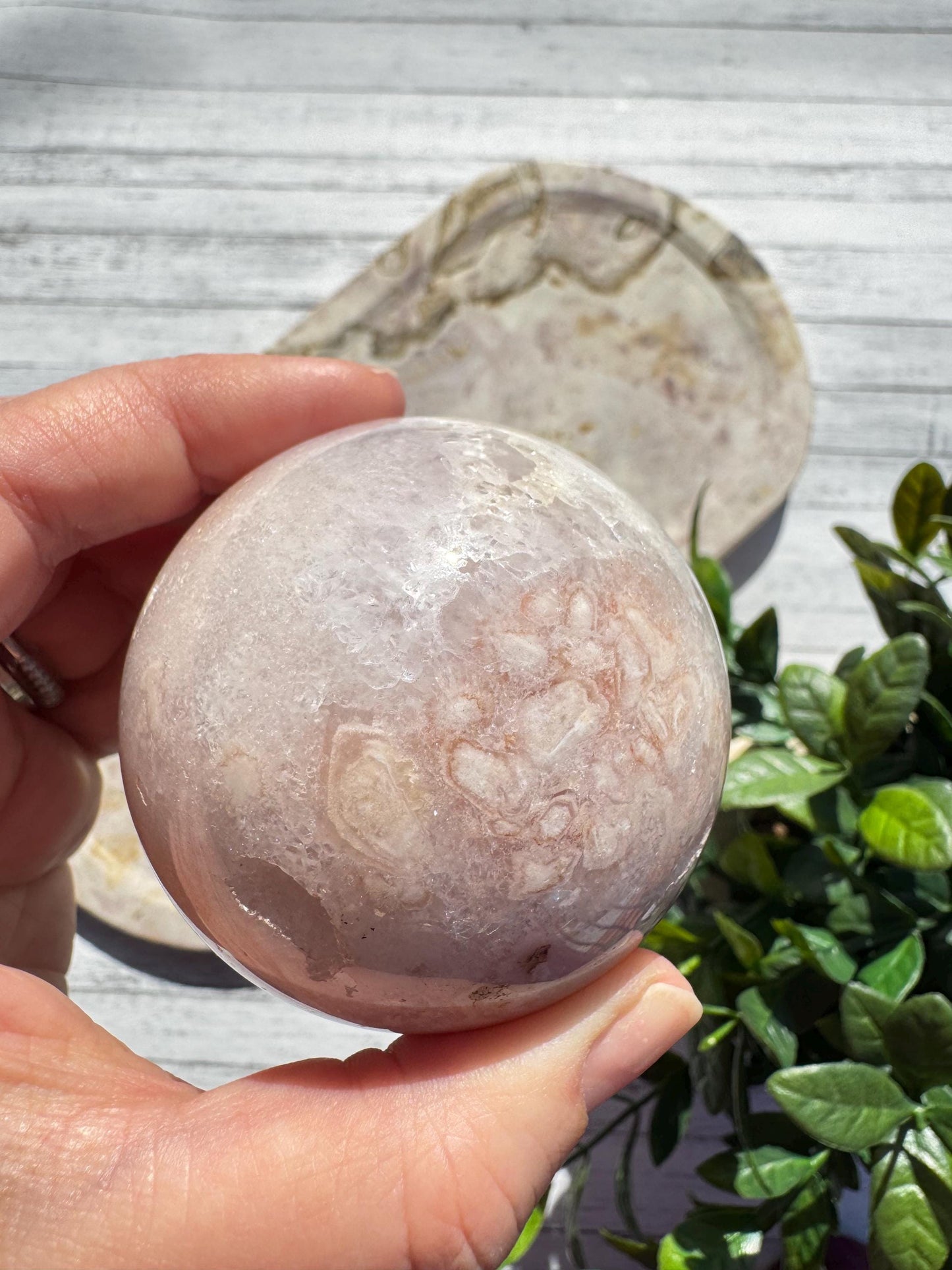 Flower Agate and Pink Amethyst Sphere - Item E
