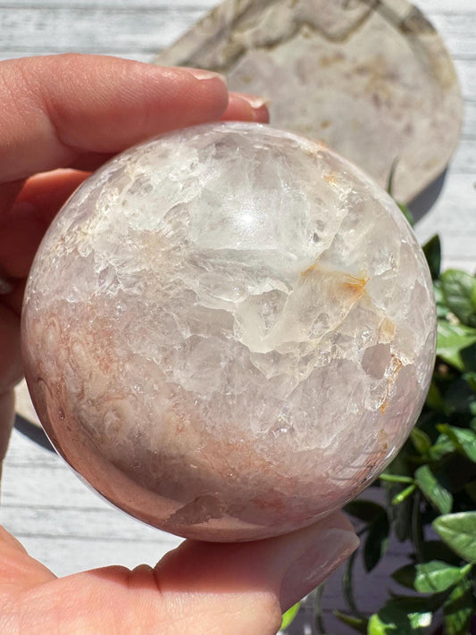 Flower Agate and Pink Amethyst Sphere - Item E