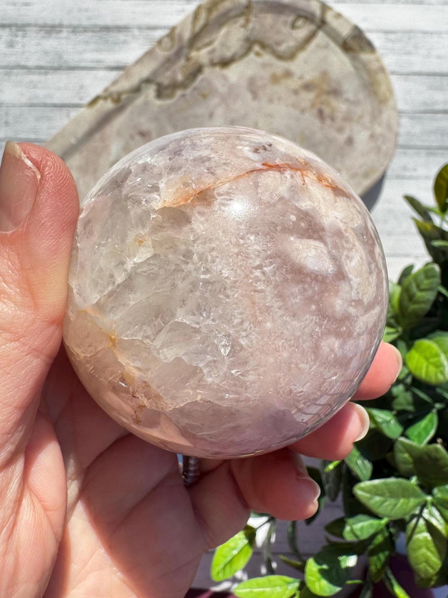 Flower Agate and Pink Amethyst Sphere - Item E