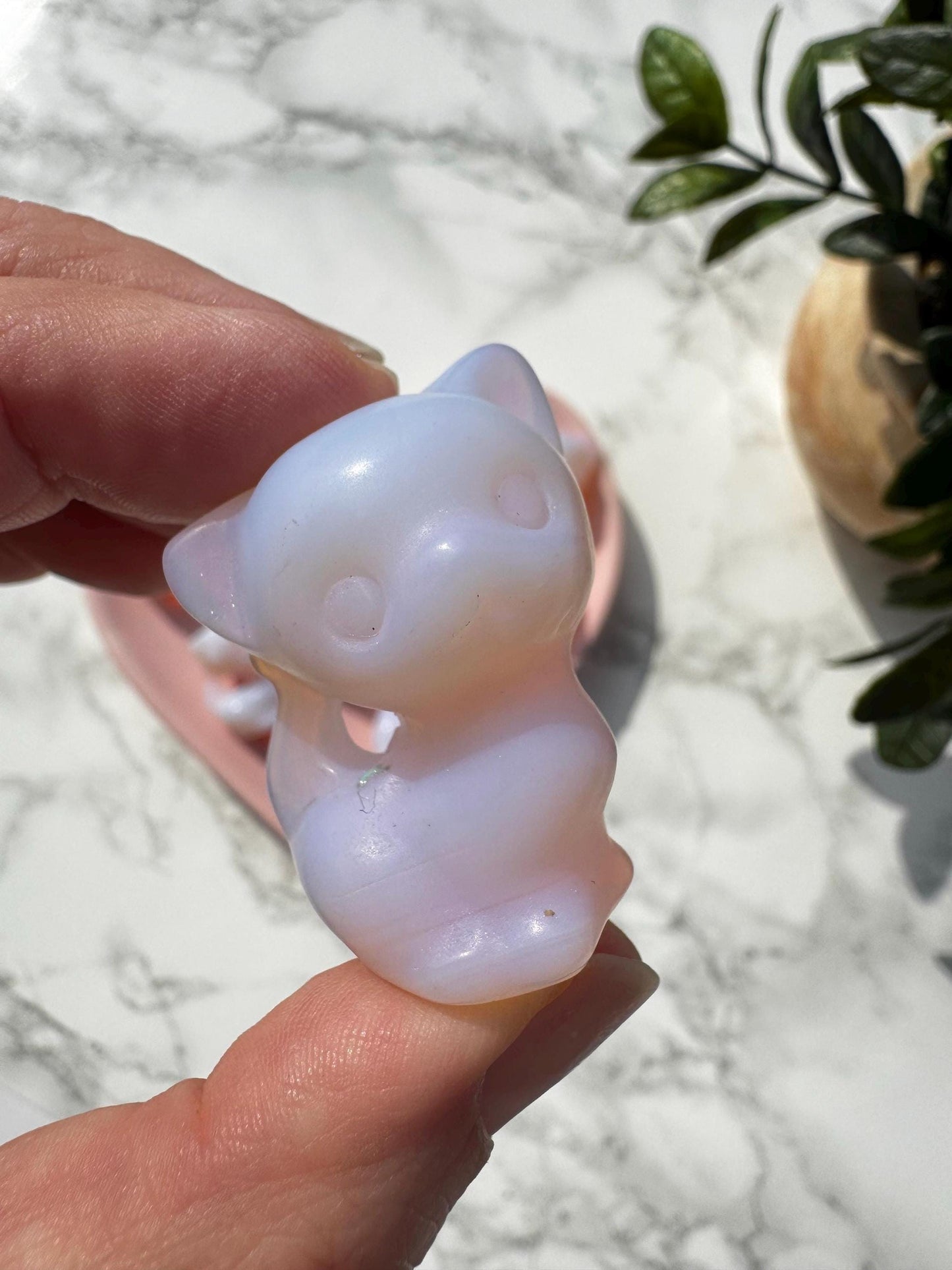 Pink Opalite Cat Carving (1.5") - Man-Made Material - Crystals for Decor