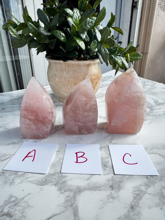 Rose Quartz Chunky Flame Carvings (3" - 3.6" tall) from Brazil; YOU CHOOSE
