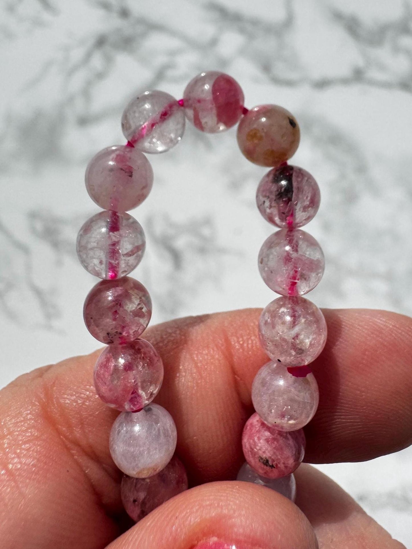 Rhodonite and Quartz Bracelet; 6mm Stretchy Beaded Crystal Bracelet; 6" Size