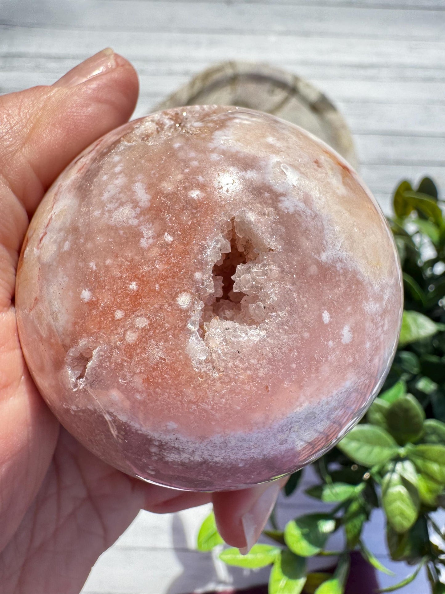 Flower Agate and Pink Amethyst Sphere - Item C