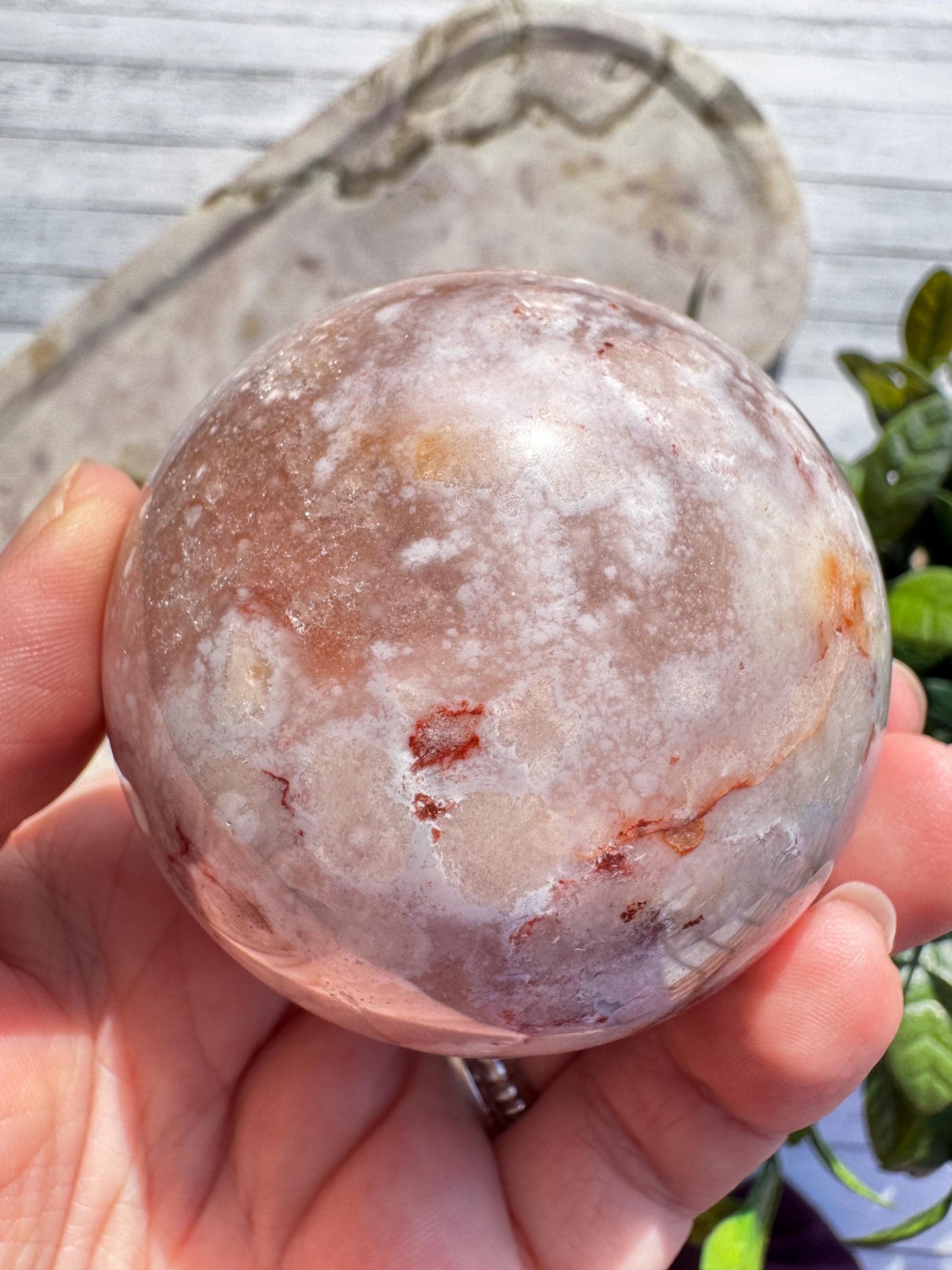 Flower Agate and Pink Amethyst Sphere - Item C