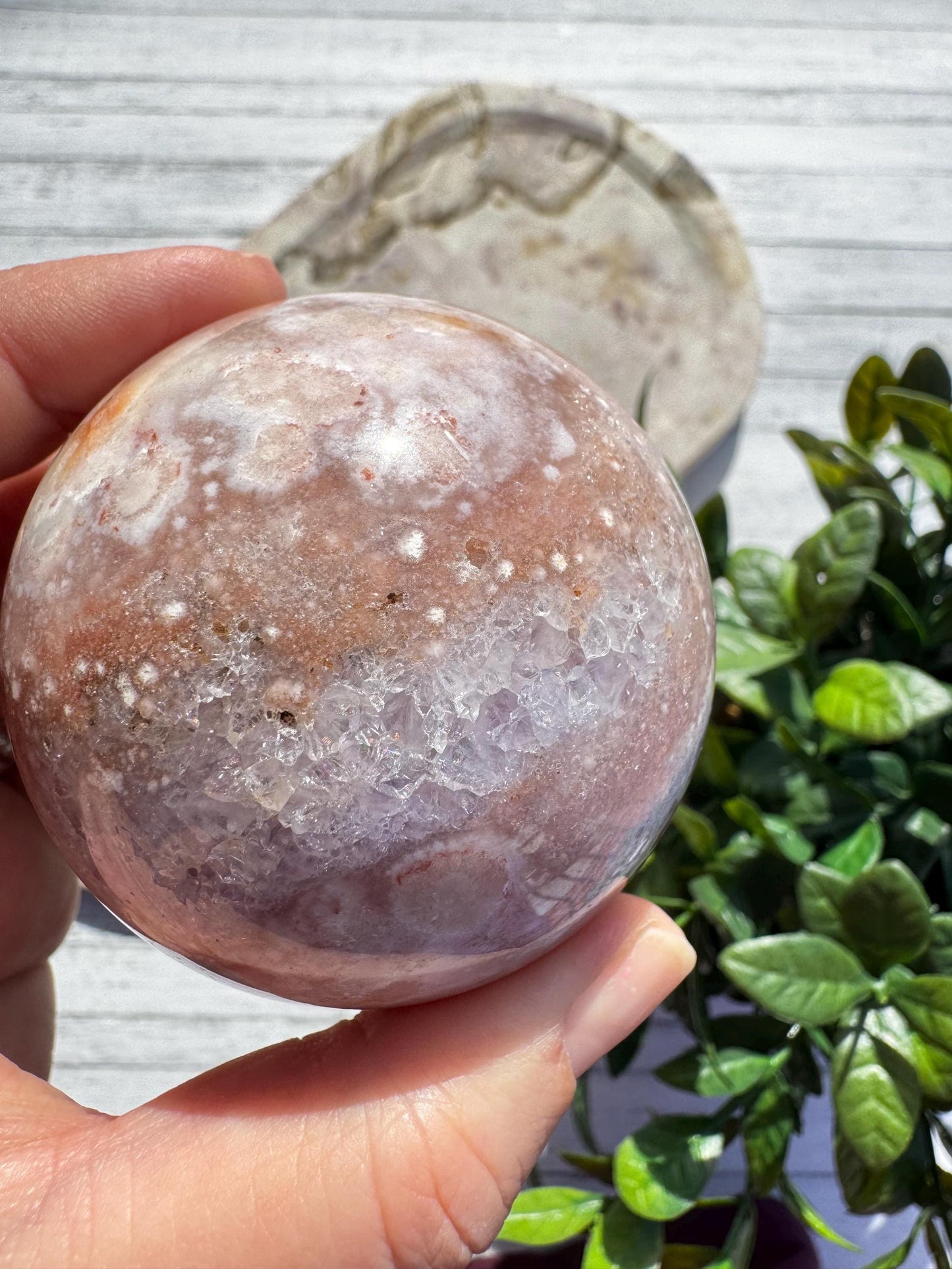 Flower Agate and Pink Amethyst Sphere - Item C