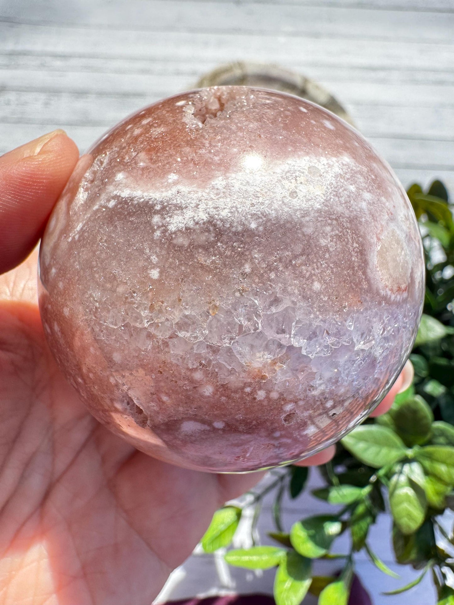 Flower Agate and Pink Amethyst Sphere - Item C