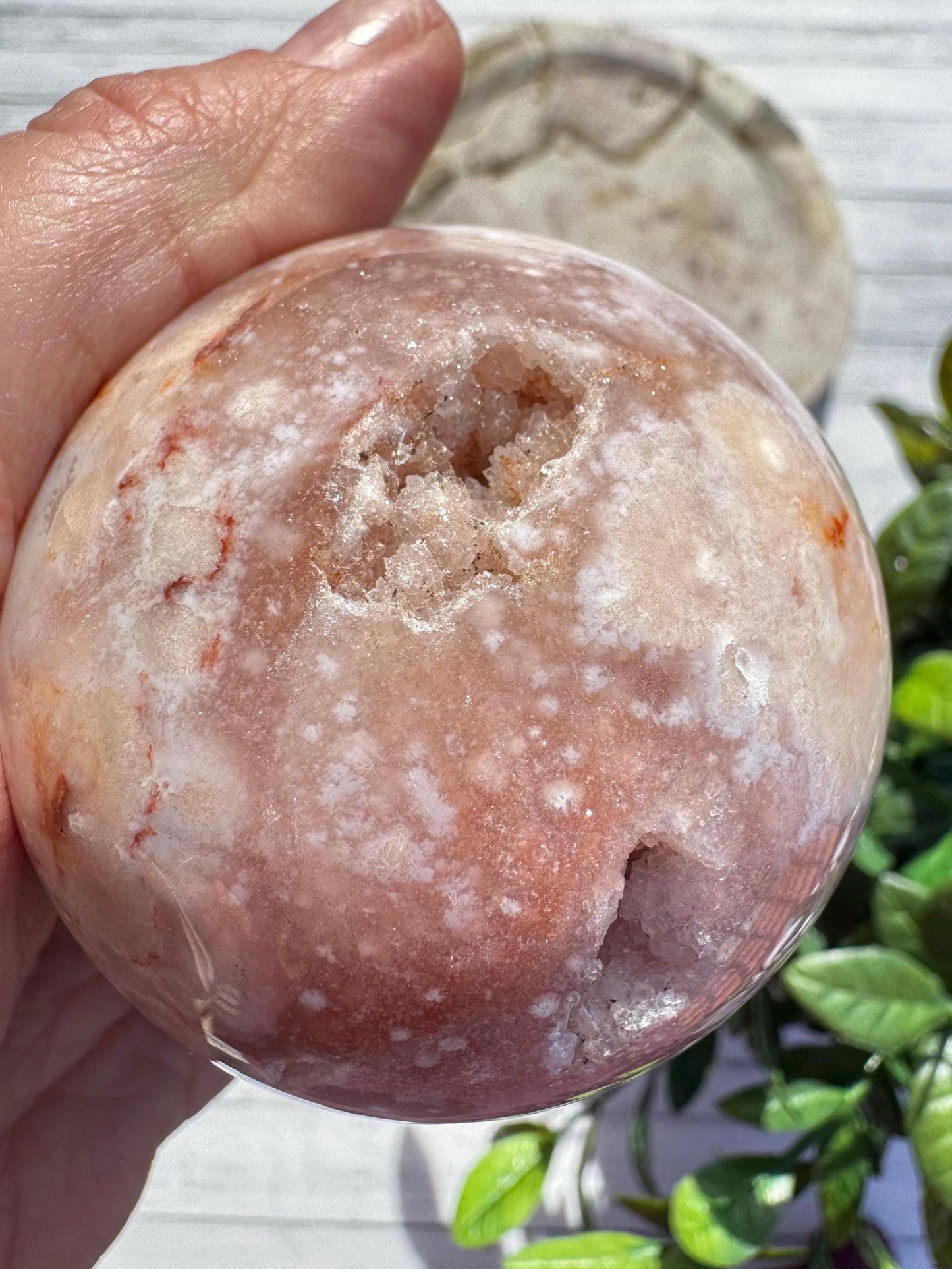 Flower Agate and Pink Amethyst Sphere - Item C