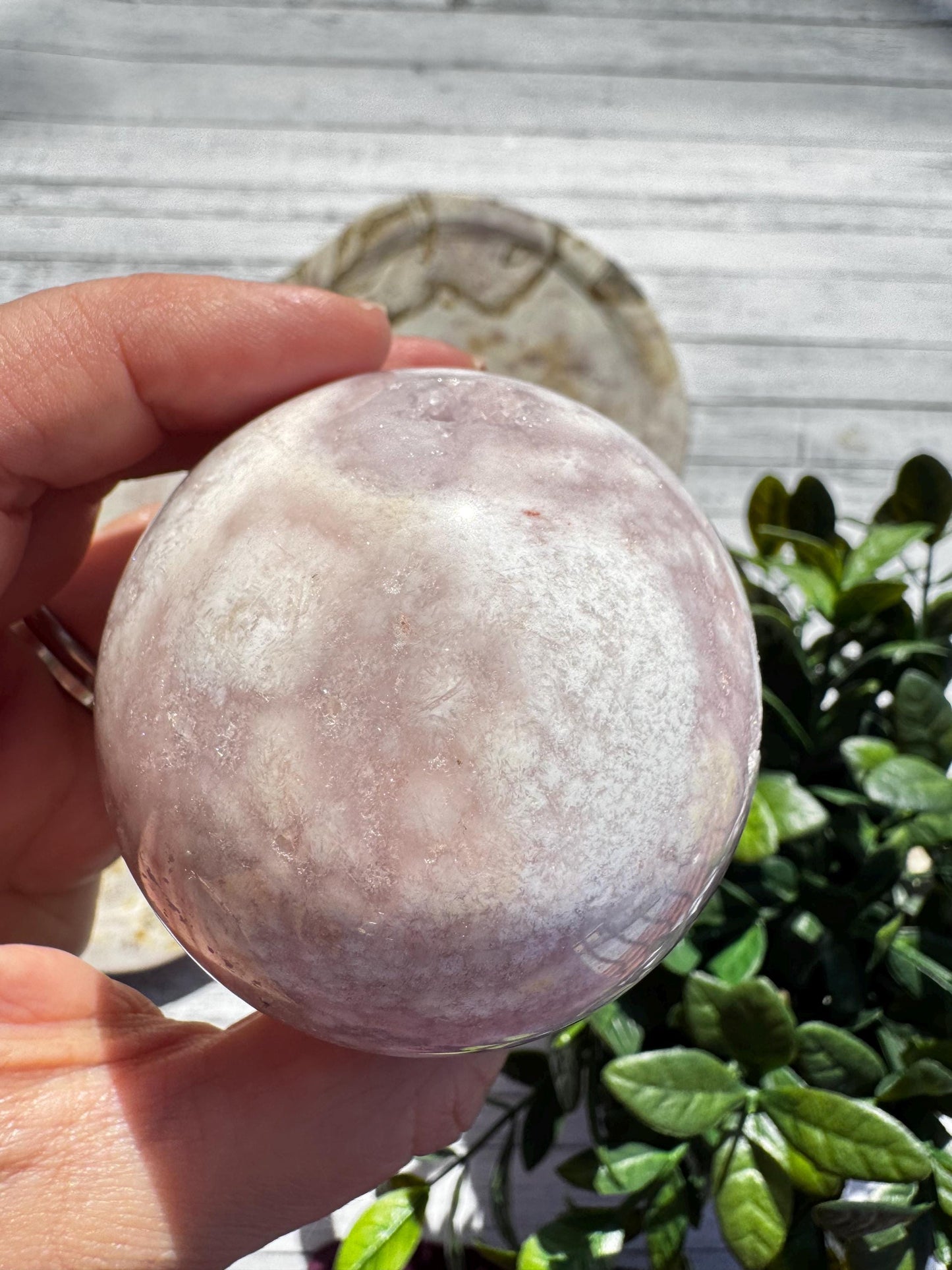 Flower Agate and Lavender Pink Amethyst Sphere - Item D