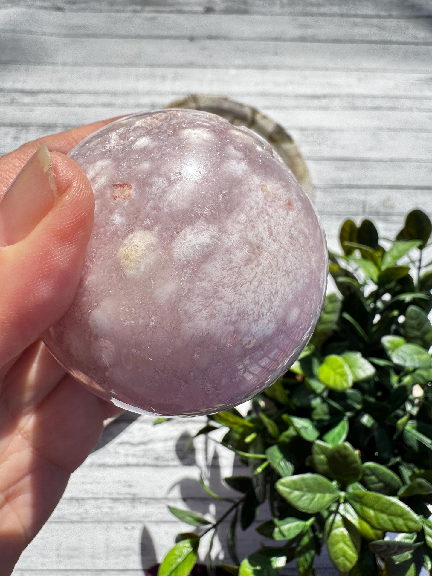 Flower Agate and Lavender Pink Amethyst Sphere - Item D