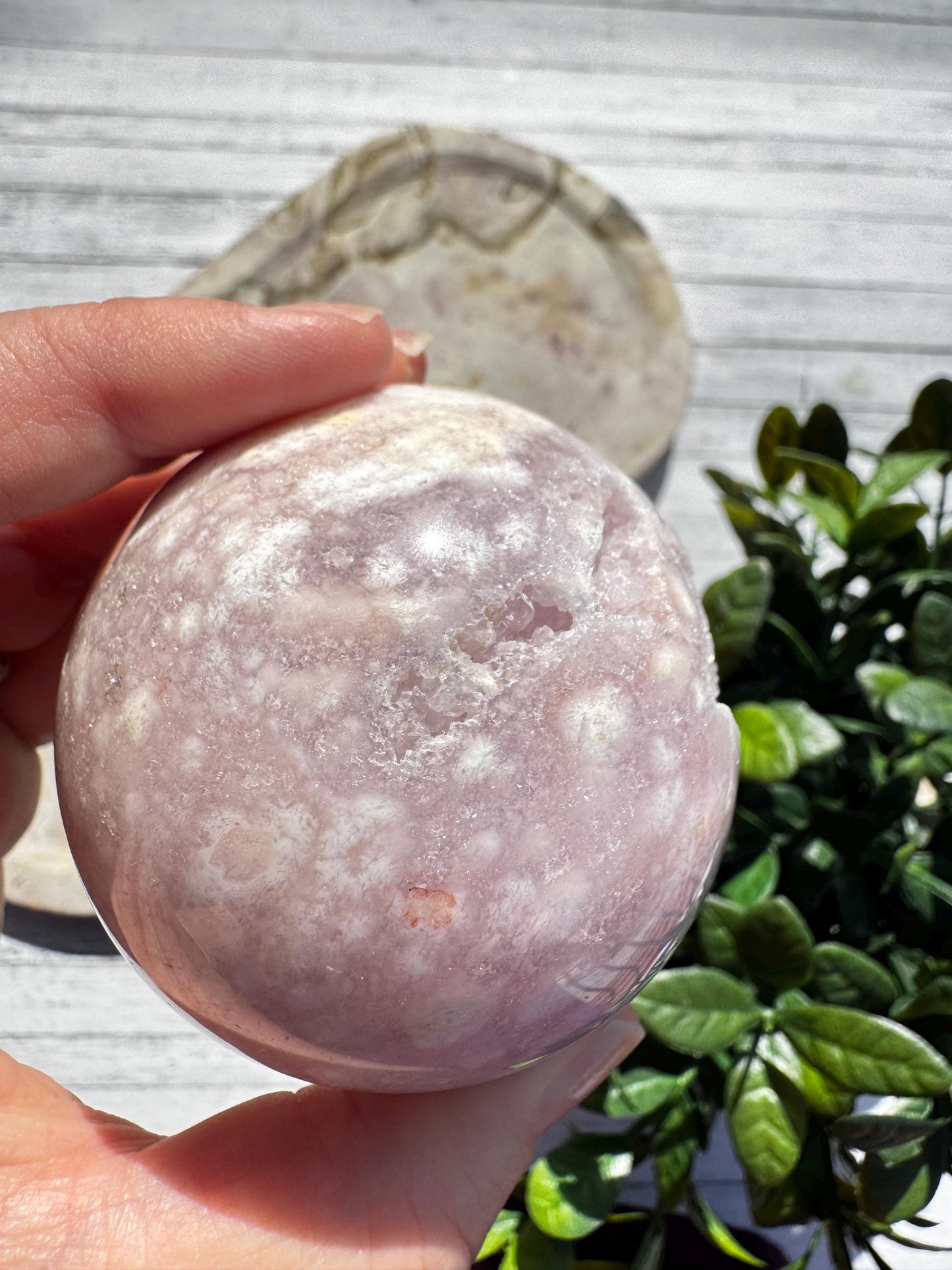 Flower Agate and Lavender Pink Amethyst Sphere - Item D