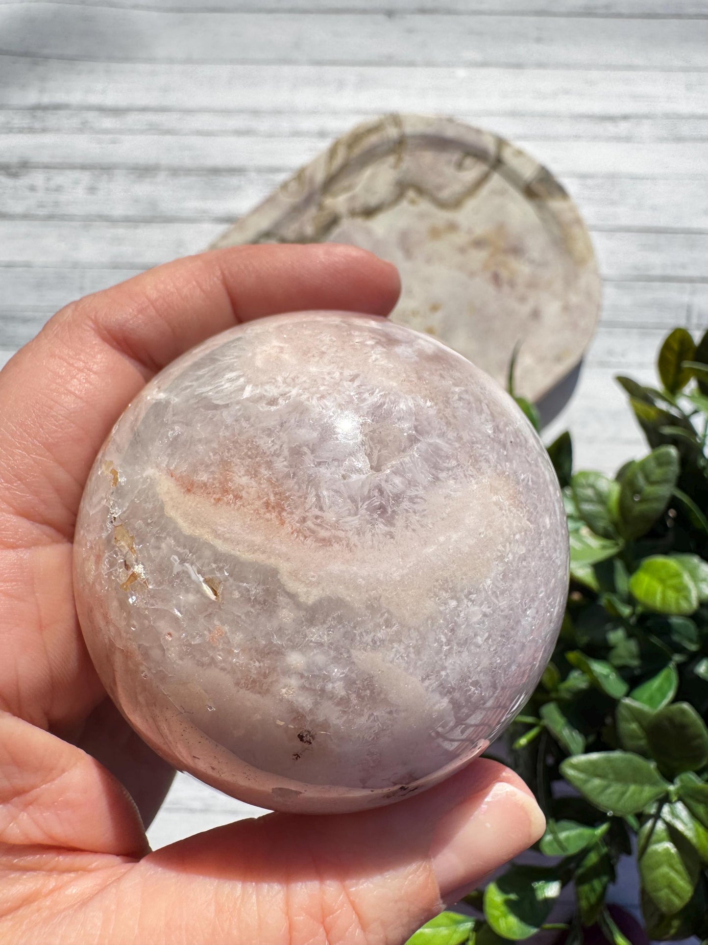 Flower Agate and Pink Amethyst Sphere - Item E