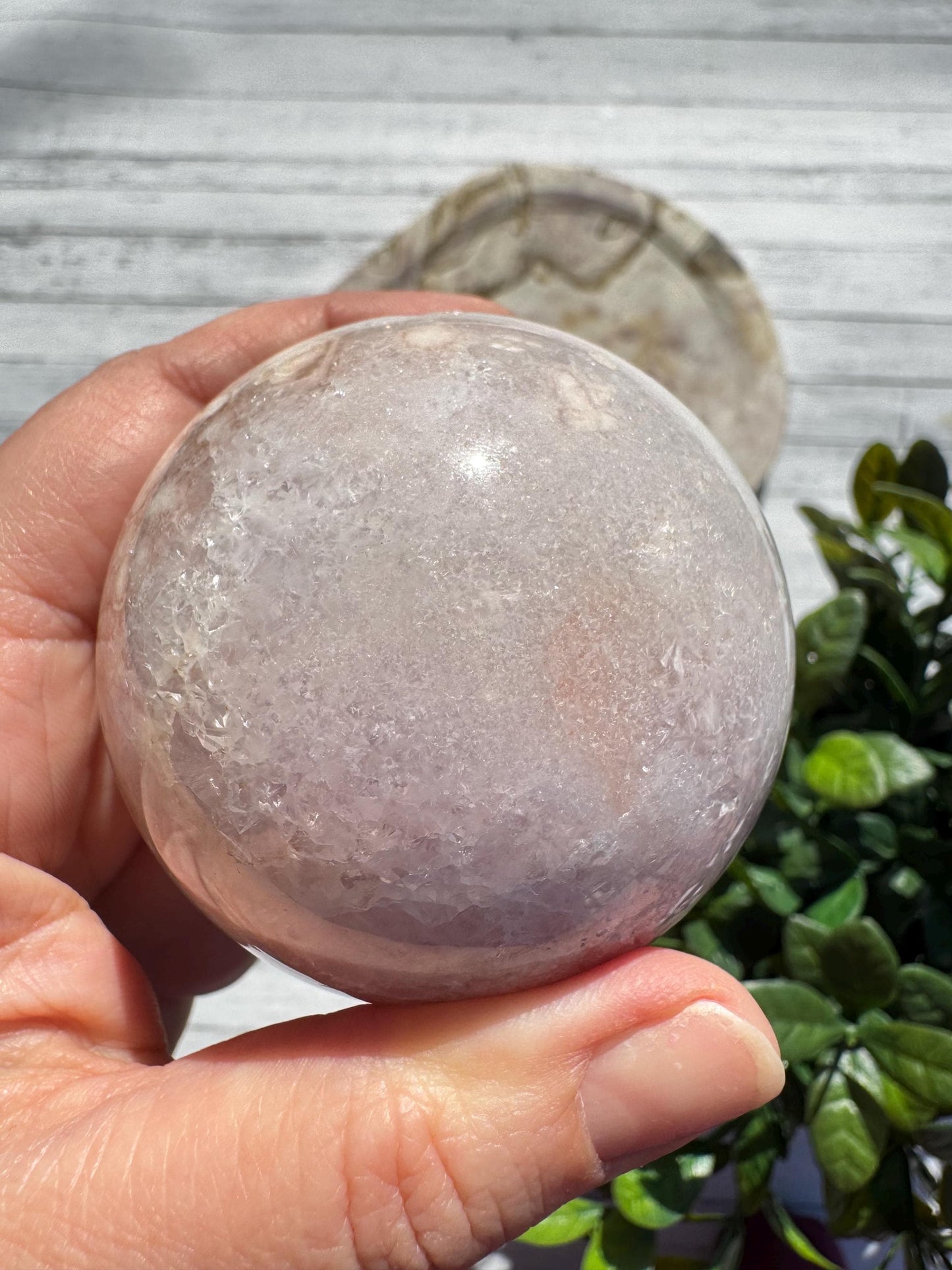 Flower Agate and Pink Amethyst Sphere - Item E