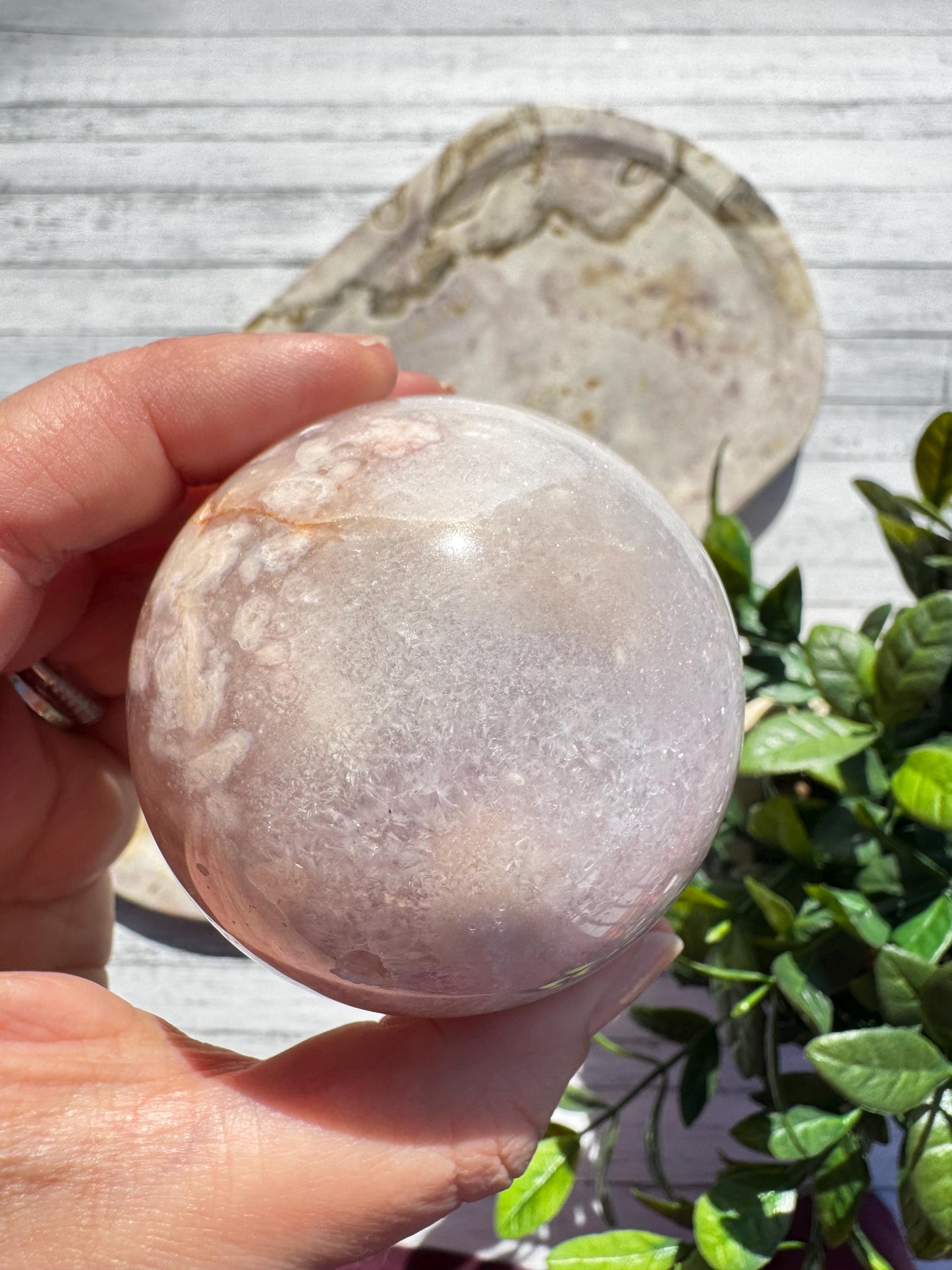 Flower Agate and Pink Amethyst Sphere - Item E