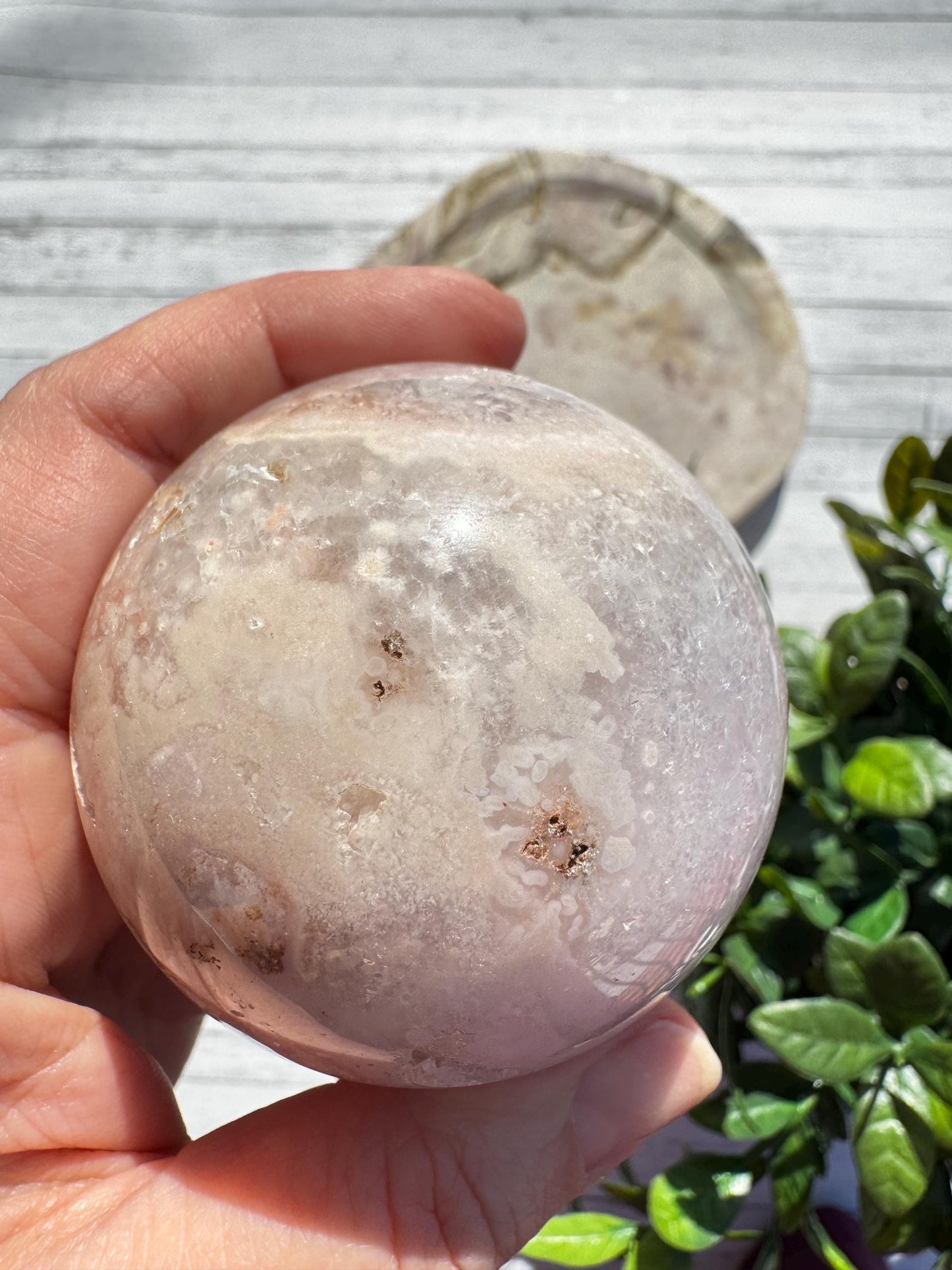 Flower Agate and Pink Amethyst Sphere - Item E