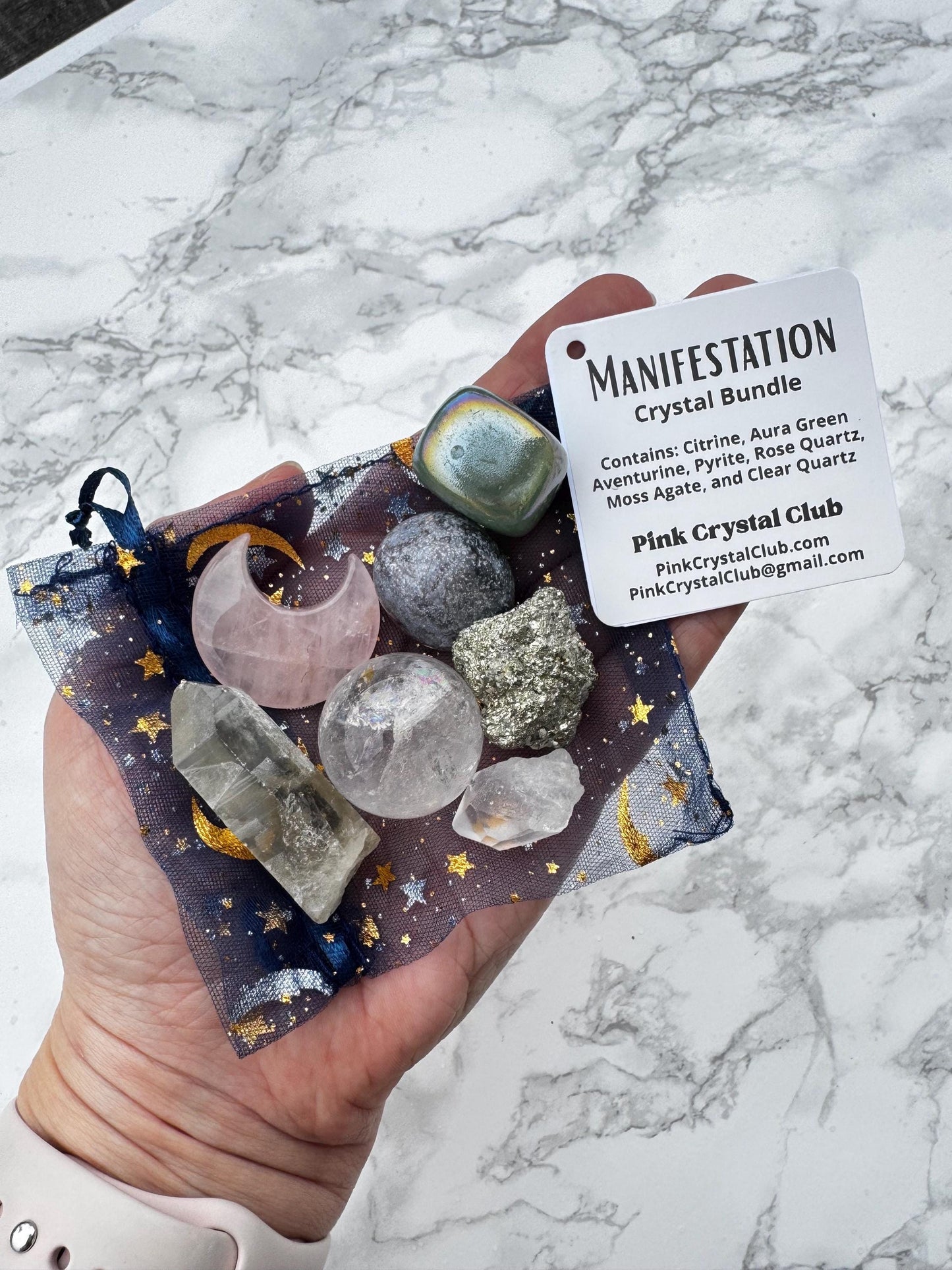 MANIFESTATION Crystal Set: Citrine, Pyrite, Moss Agate, Rose Quartz