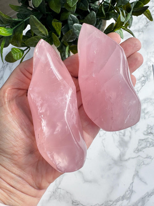 Rose Quartz Flame Carving (3.5 - 4" tall); YOU CHOOSE
