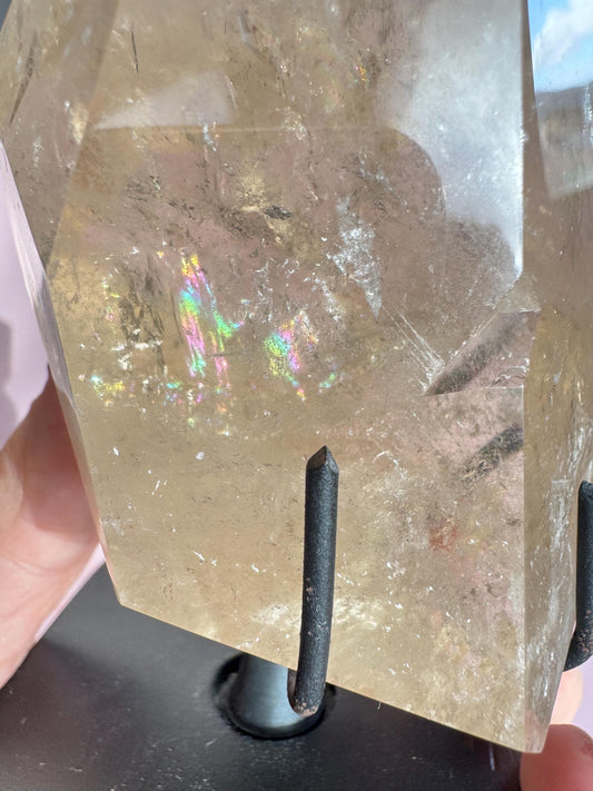 Natural Citrine Quartz Polished Freeform from Brazil on Spinning Stand