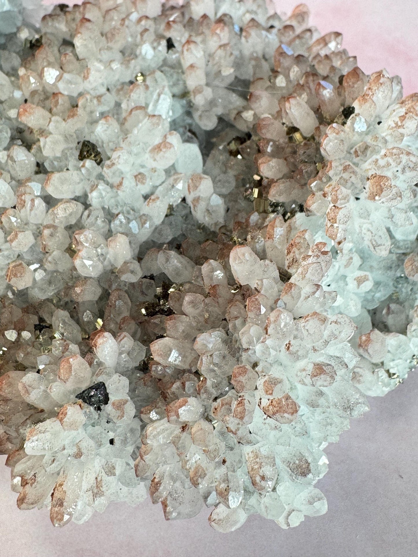 Quartz Cluster with Hematoid and Pyrite Inclusions from China