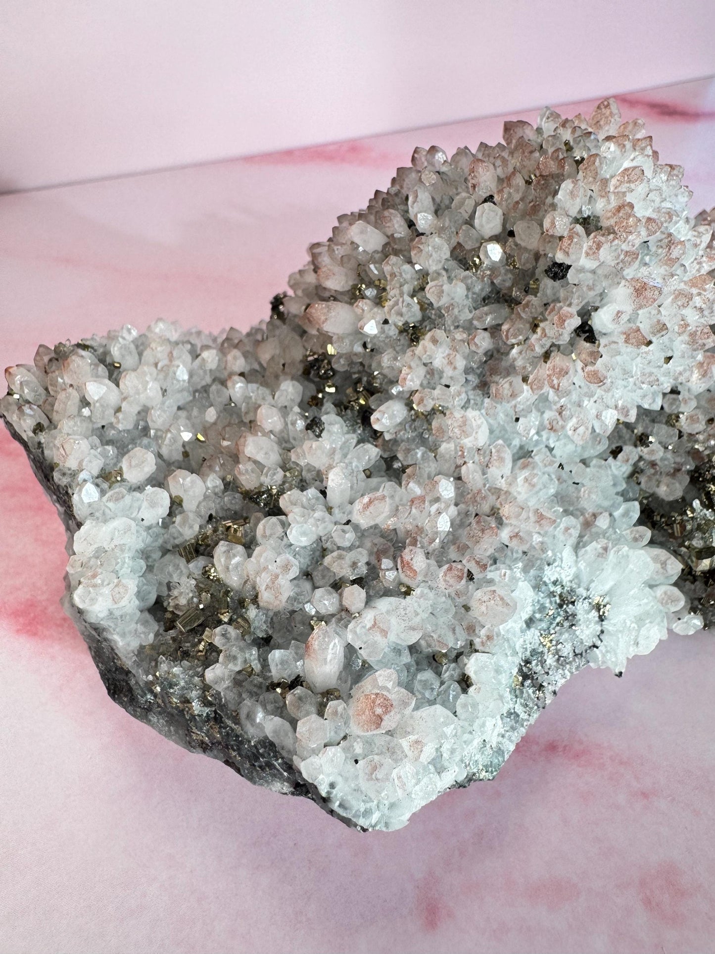 Quartz Cluster with Hematoid and Pyrite Inclusions from China