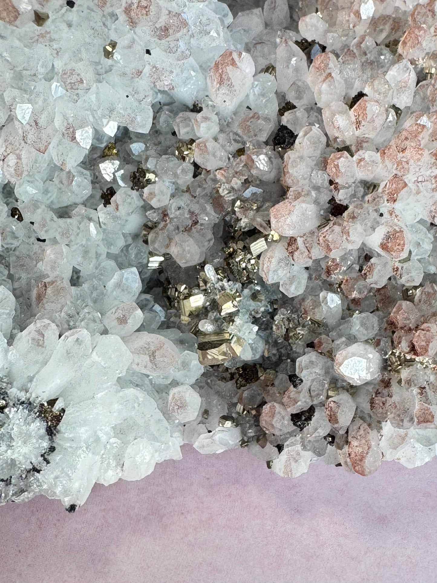 Quartz Cluster with Hematoid and Pyrite Inclusions from China