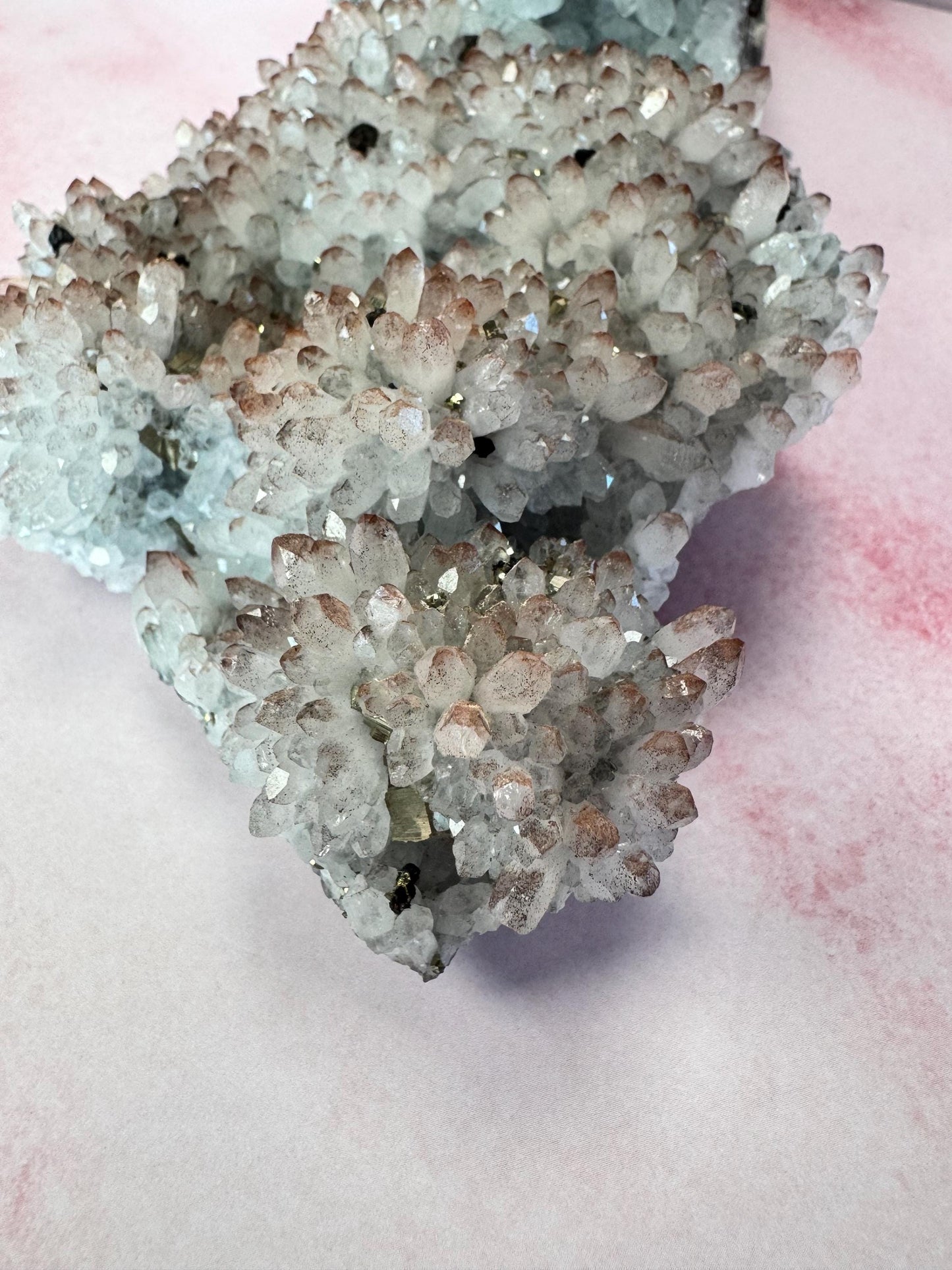 Quartz Cluster with Hematoid and Pyrite Inclusions from China