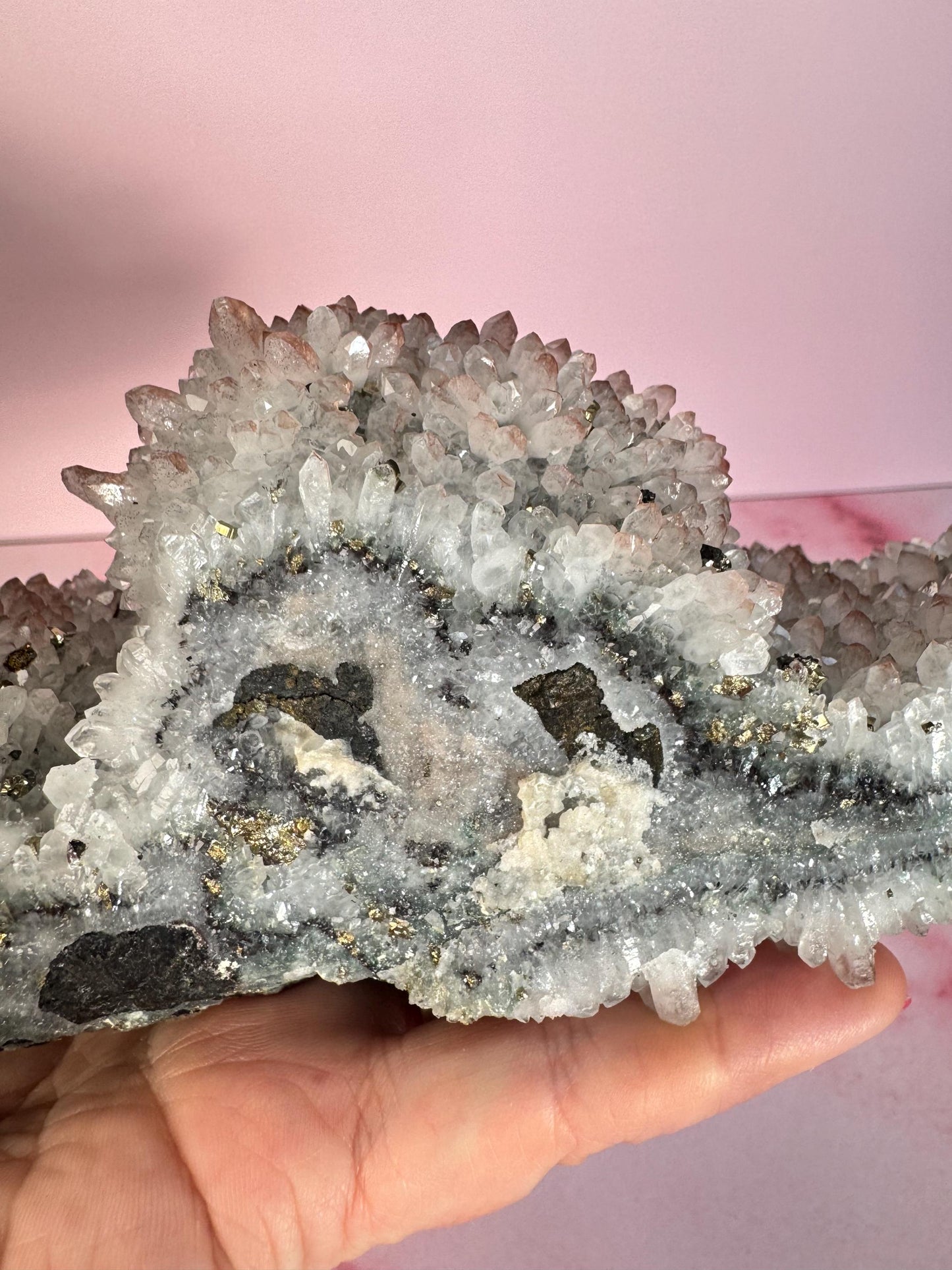 Quartz Cluster with Hematoid and Pyrite Inclusions from China