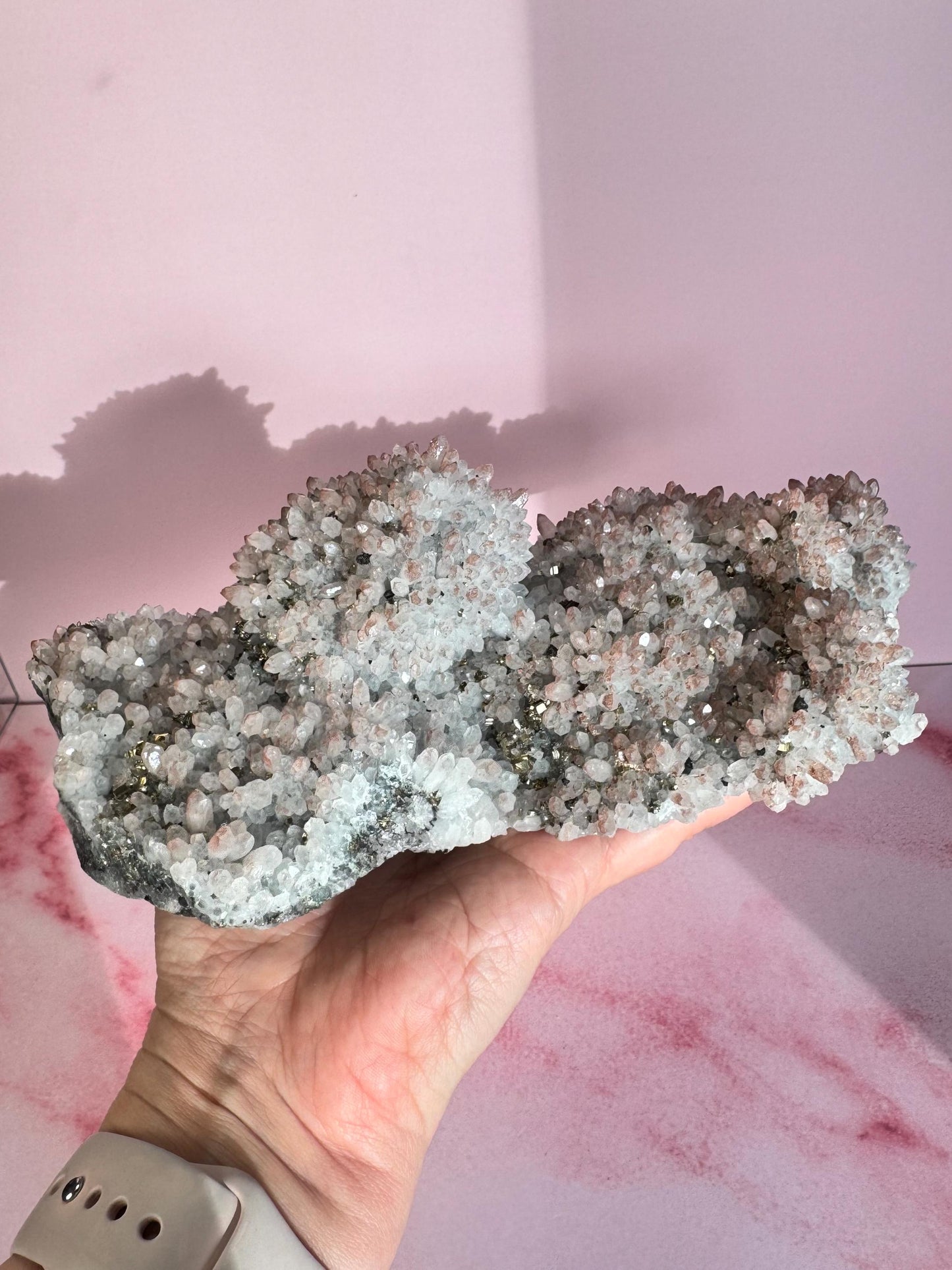 Quartz Cluster with Hematoid and Pyrite Inclusions from China