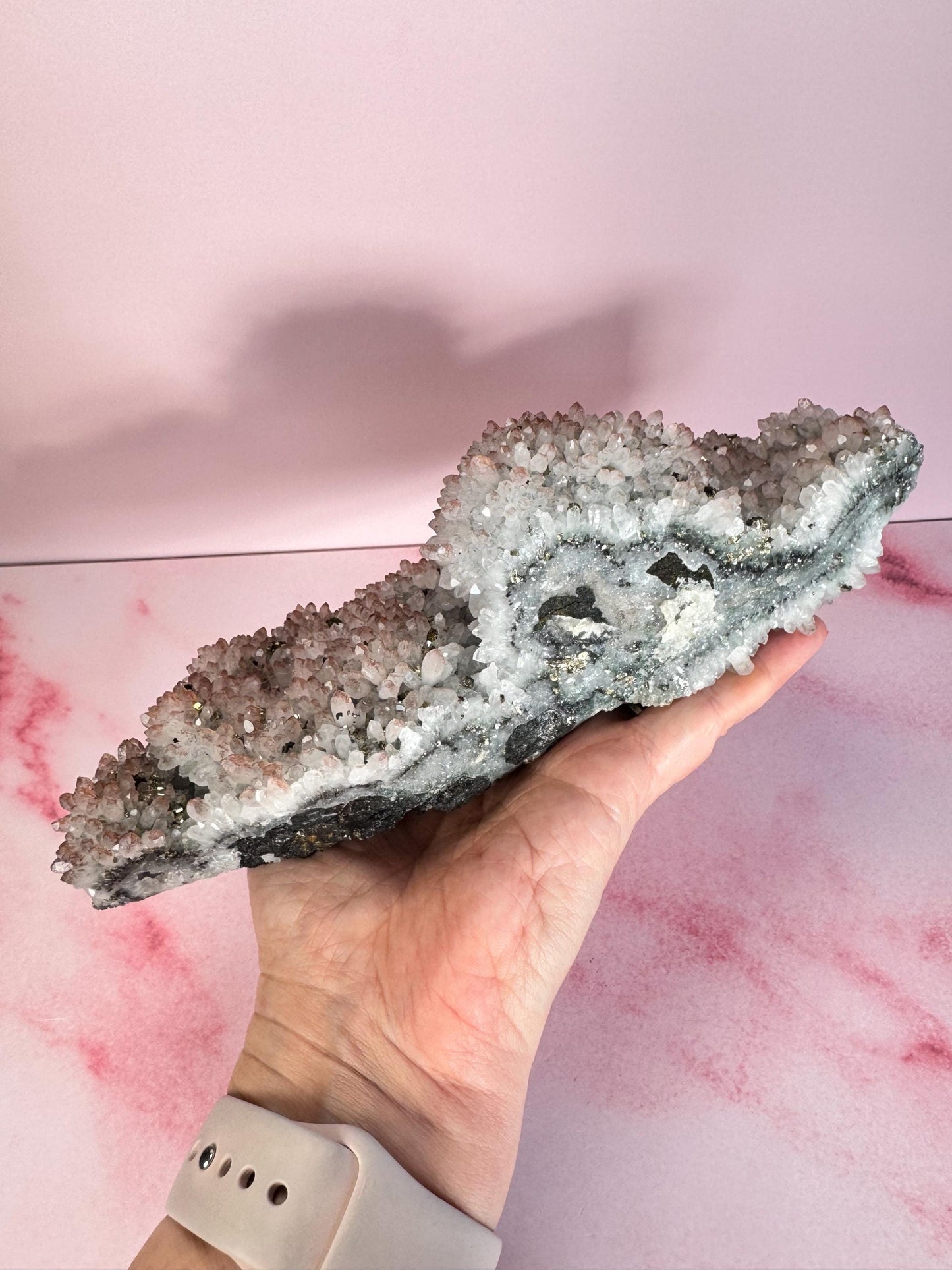 Quartz Cluster with Hematoid and Pyrite Inclusions from China