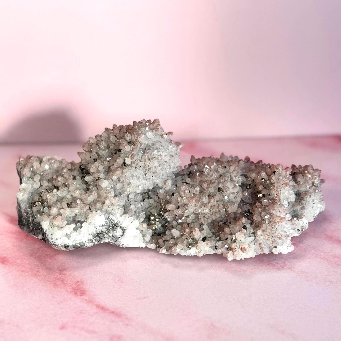 Quartz Cluster with Hematoid and Pyrite Inclusions from China
