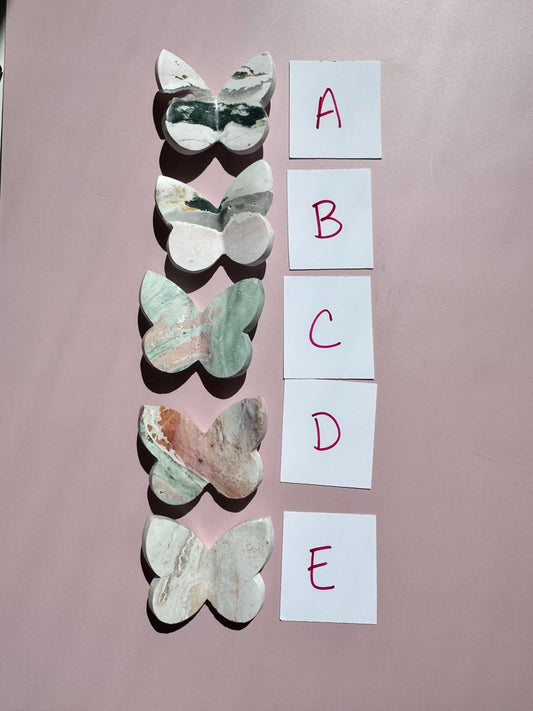 Pastel Unicorn Jasper 3D Butterfly Carvings - Item B