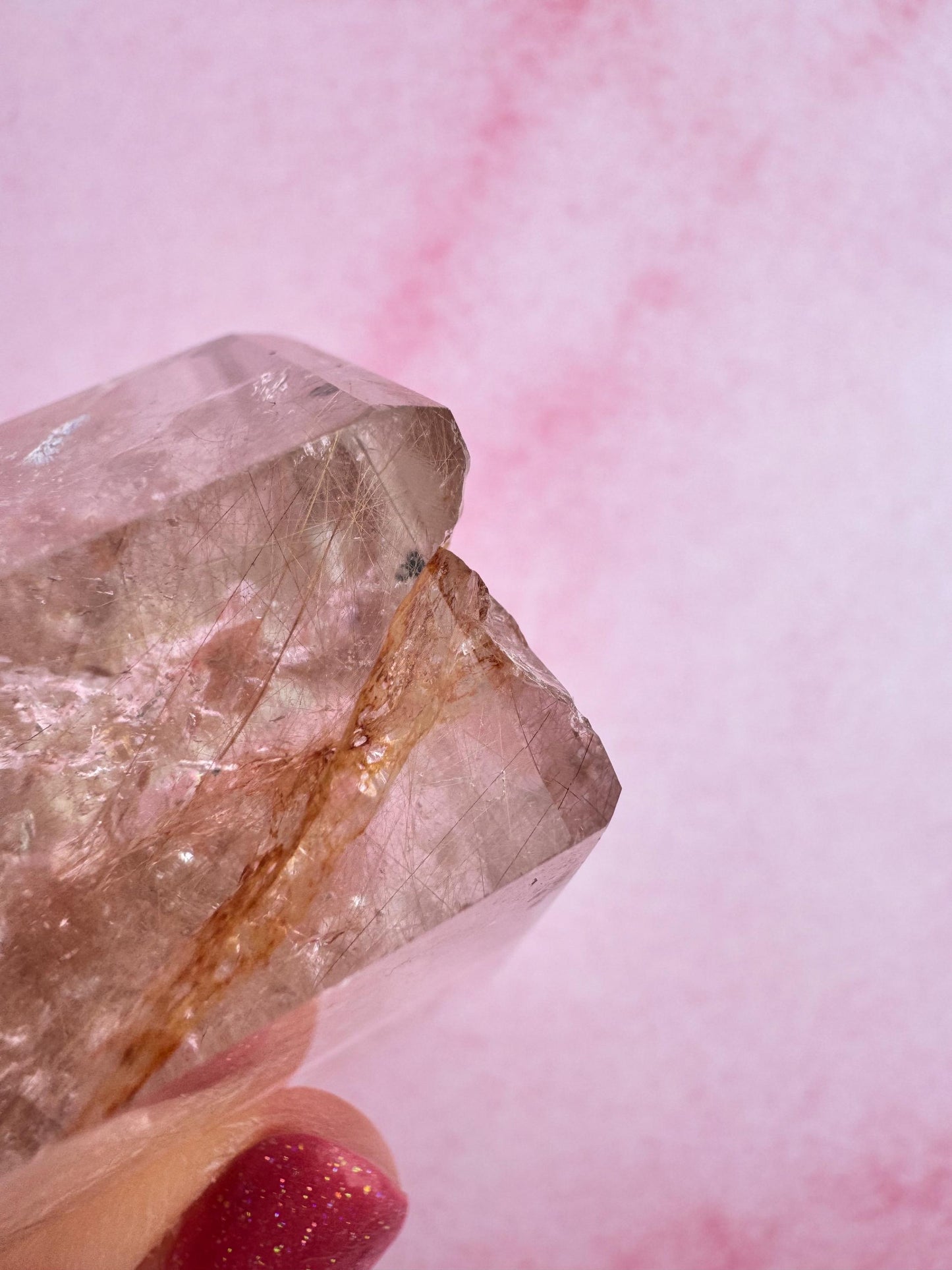 Clear Quartz Point with Golden Rutile Inclusions from Brazil - Item C