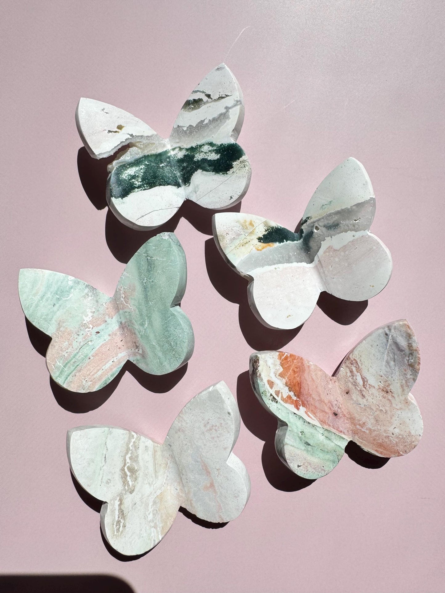 Pastel Unicorn Jasper 3D Butterfly Carvings - Item B