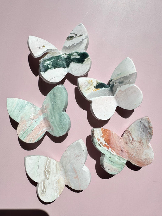 Pastel Unicorn Jasper 3D Butterfly Carvings - Item B