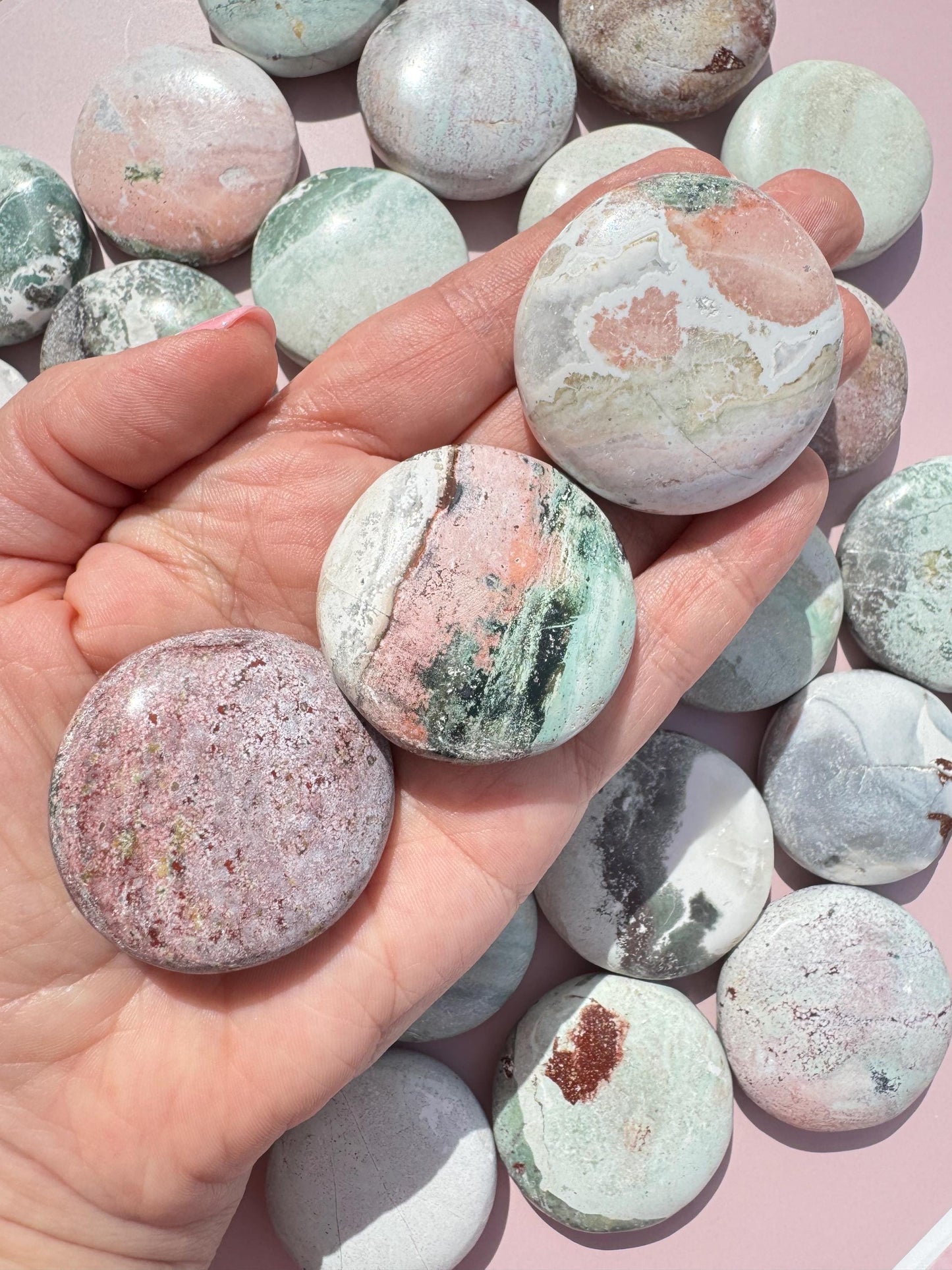 Pastel Unicorn Jasper Flat Stones - from India; Perfect for Meditation or Carrying with You