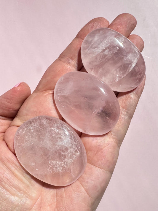 Rose Quartz Crystal Palm Stone from Madagascar (approx 1.7")