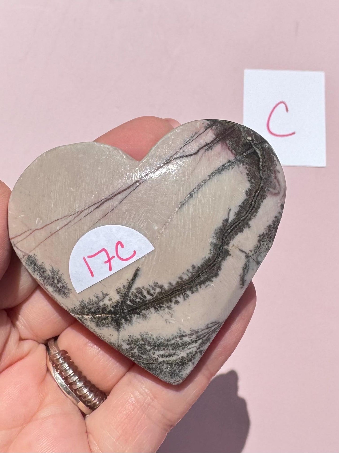 Dendritic Pink Jasper Heart Carvings - YOU CHOOSE
