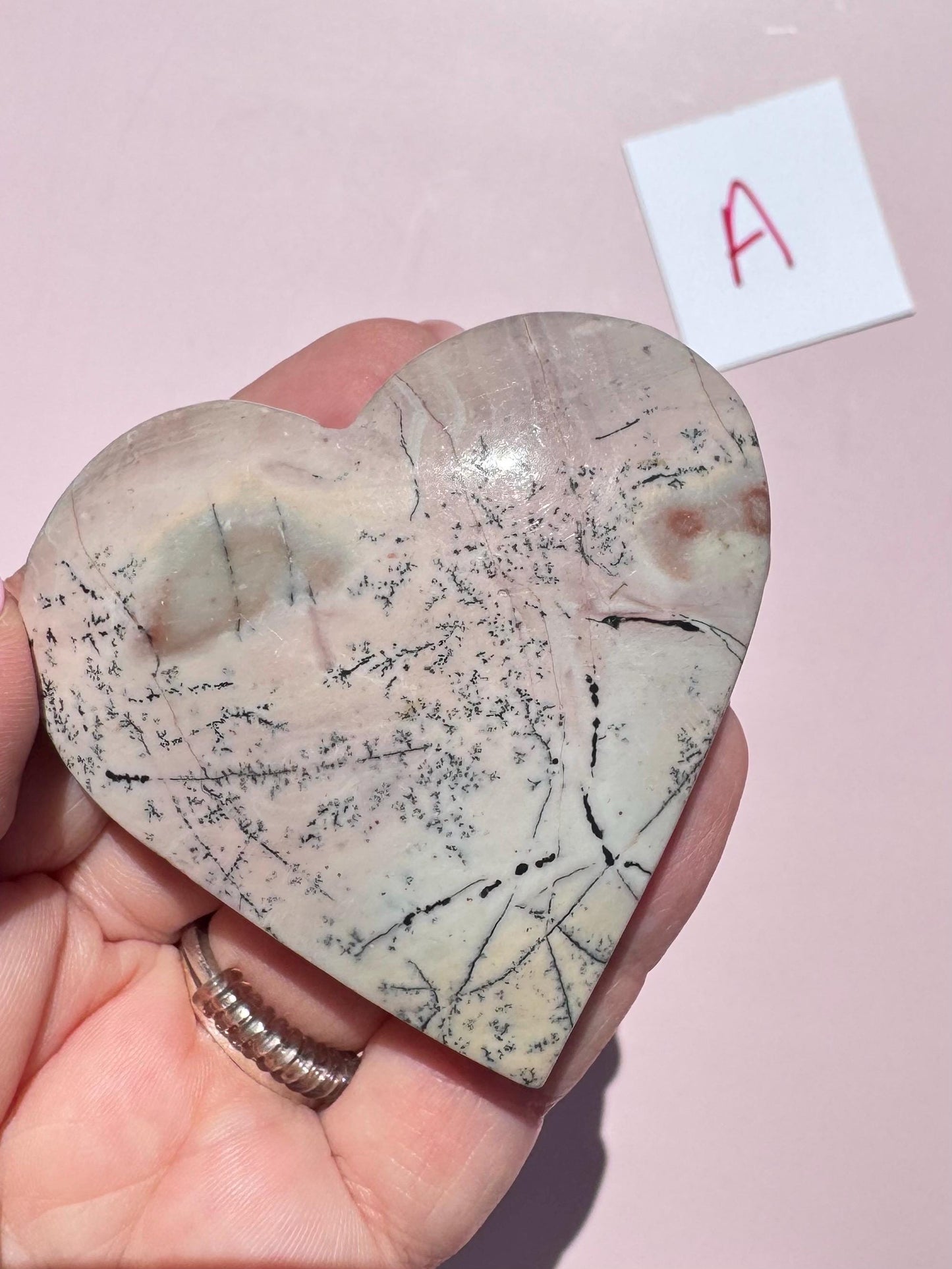 Dendritic Pink Jasper Heart Carvings - YOU CHOOSE