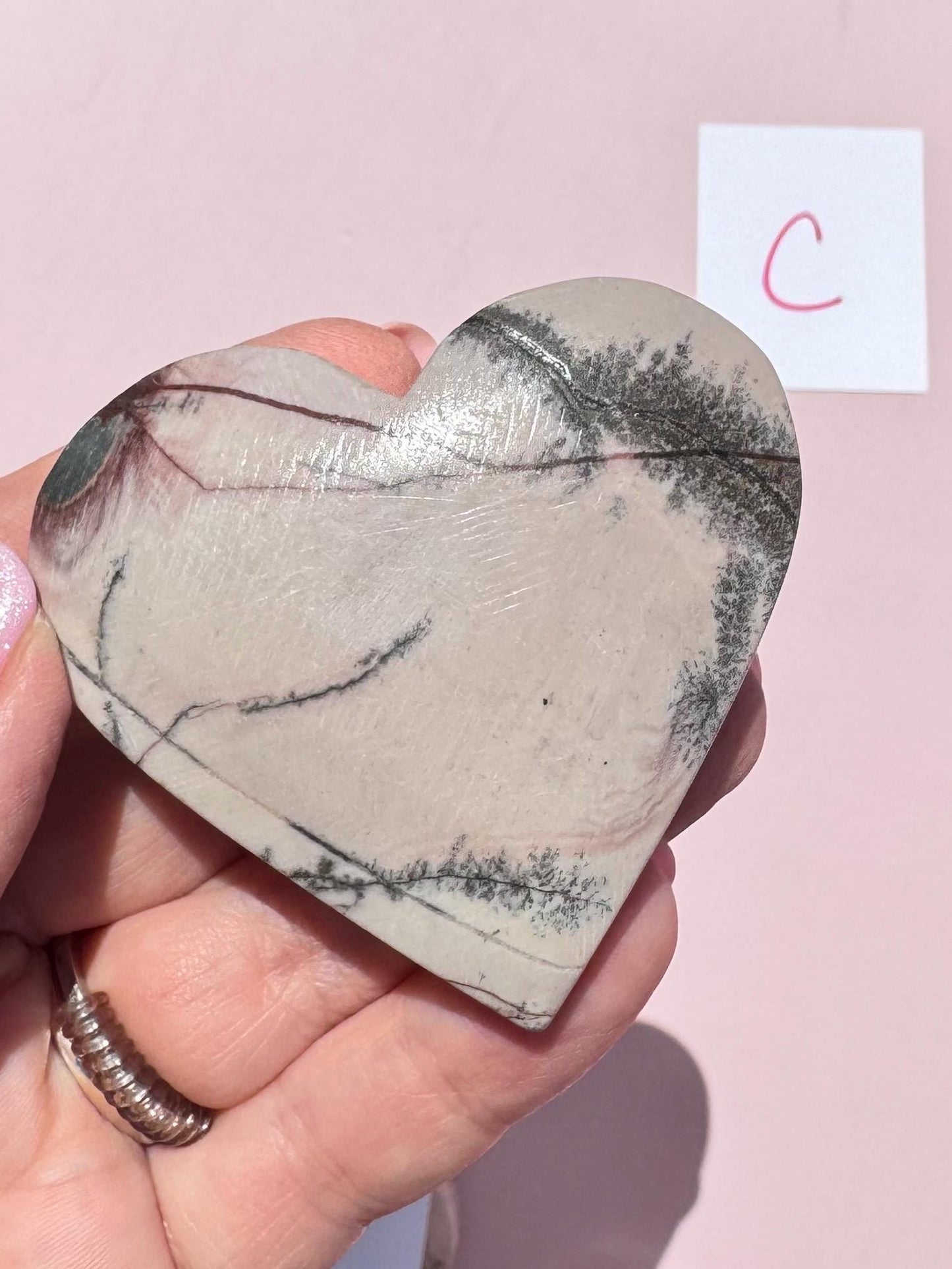 Dendritic Pink Jasper Heart Carvings - YOU CHOOSE